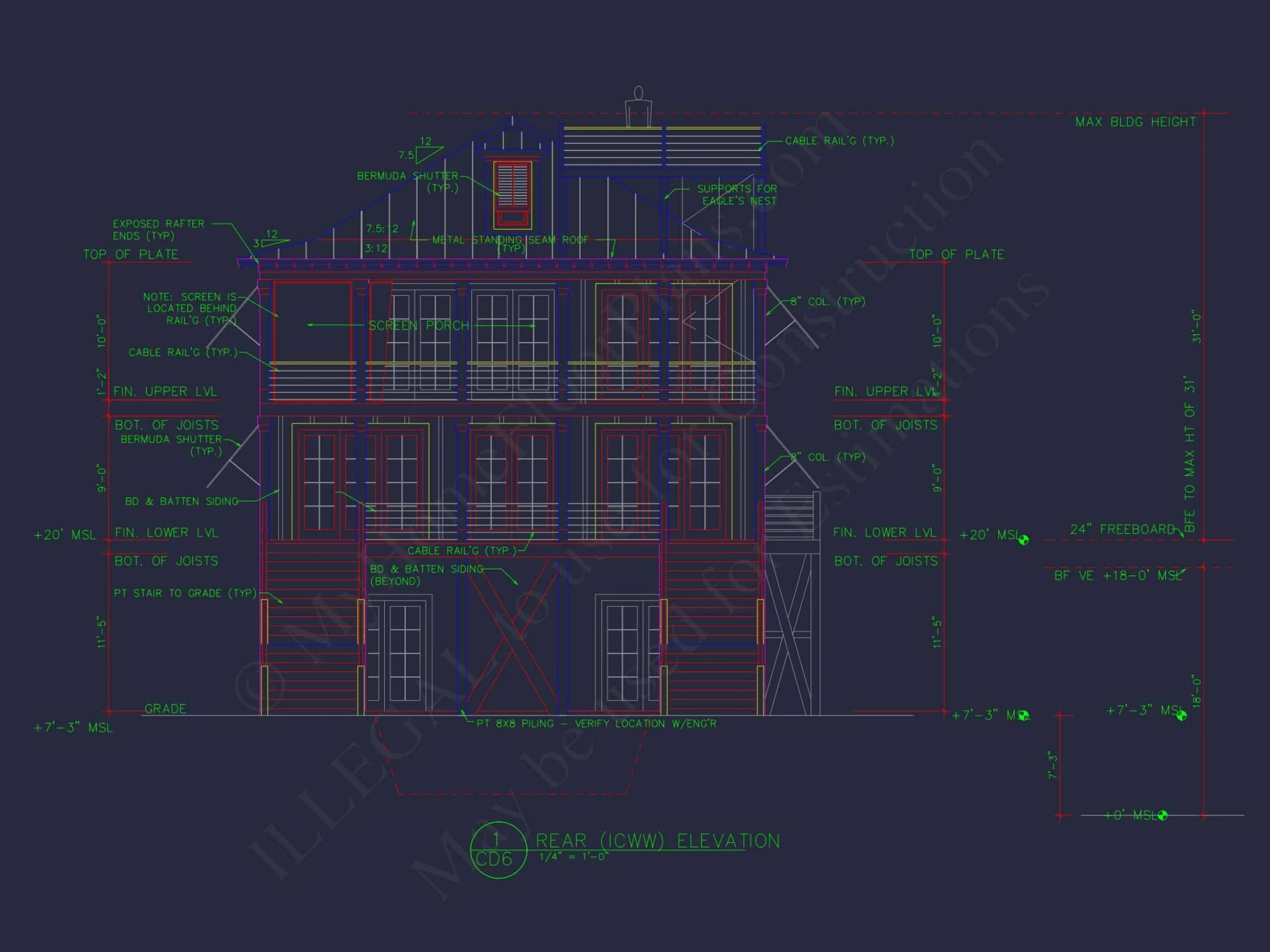Stunning Coastal house Floor Plan with CAD Blueprint Designs