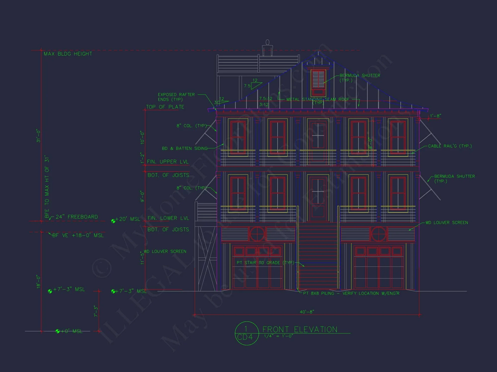 Stunning Coastal house Floor Plan with CAD Blueprint Designs