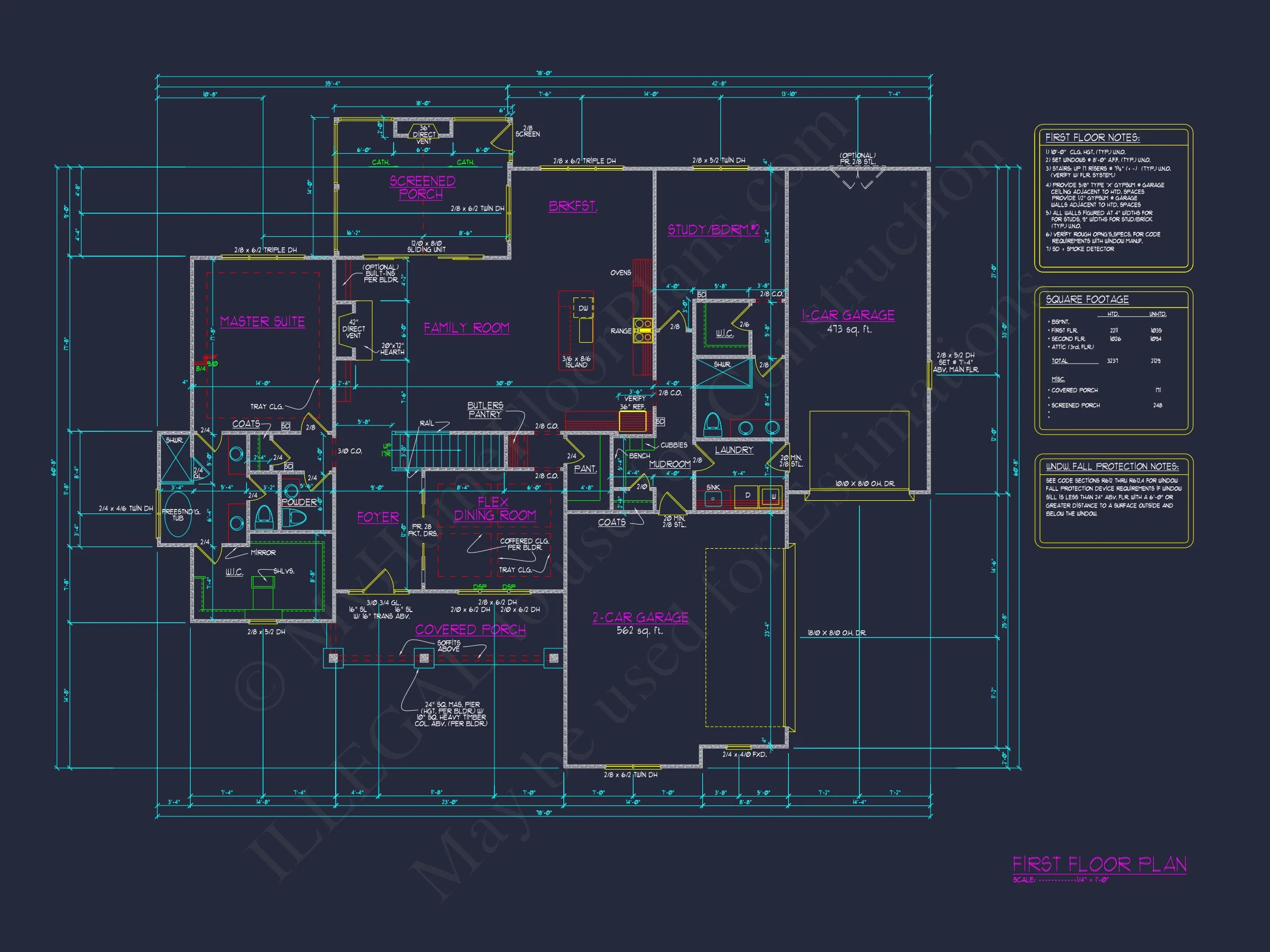 18-1588 HOUSE PLAN - Craftsman Home Plan - 4-Bed, 3.5-Bath, 3,231 SF 35 Craftsman house Plan with Detailed Floor Blueprint Designs