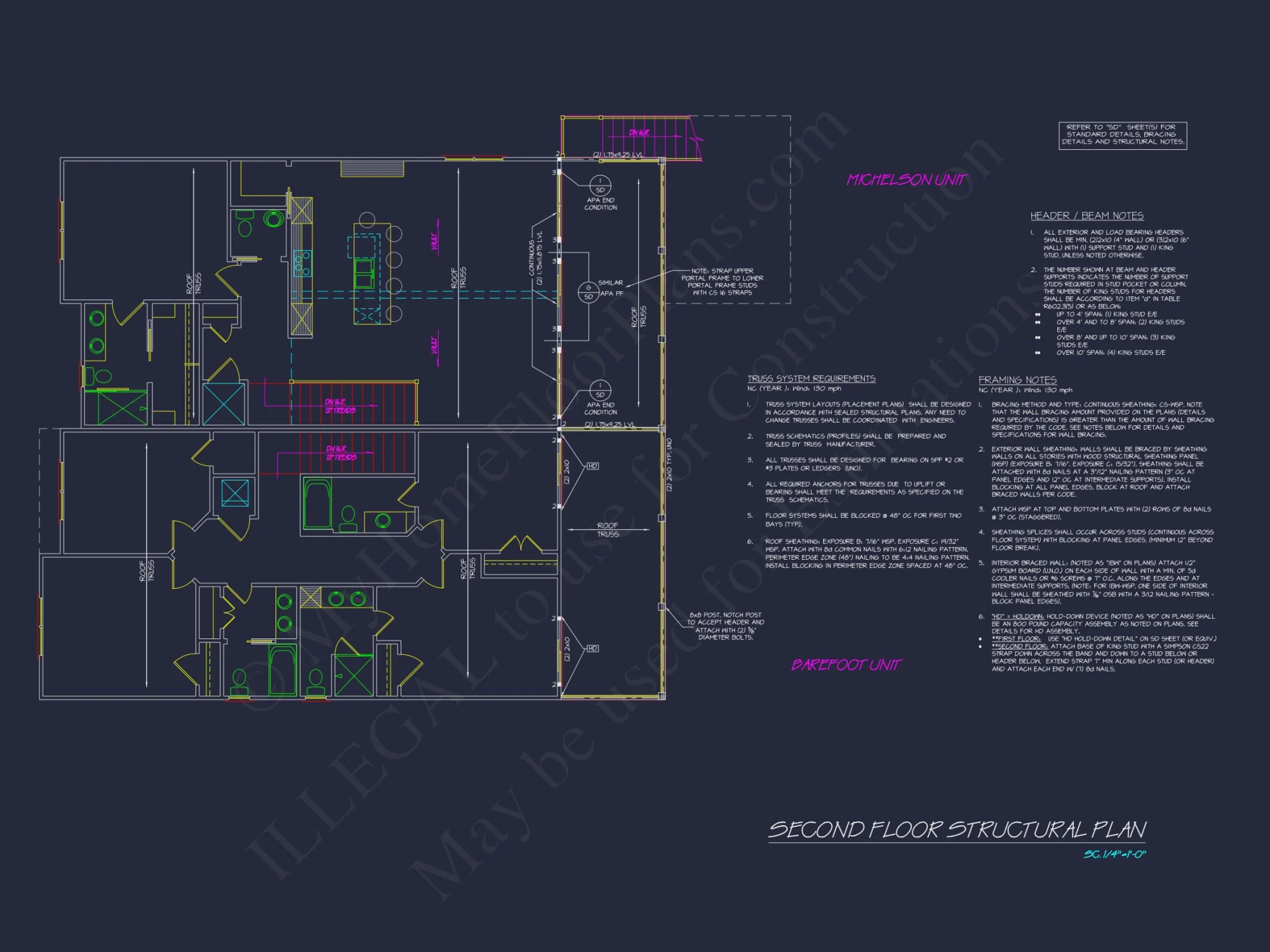 Beach Duplex Floor Plan with 4 Beds, Garage & CAD Designs