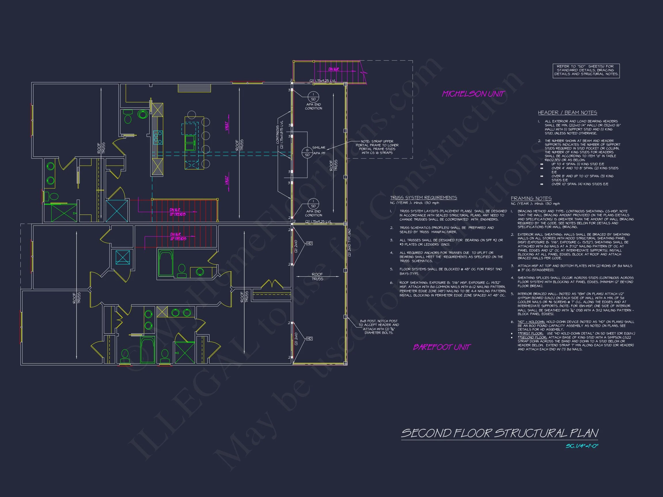 Beach Duplex Floor Plan with 4 Beds, Garage & CAD Designs