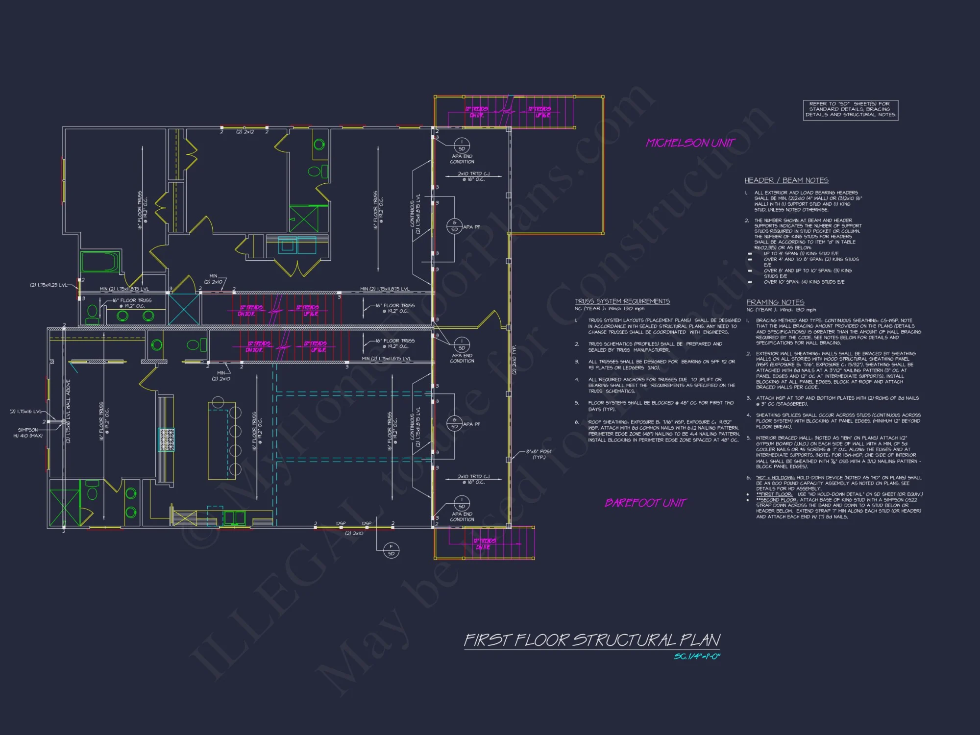 Beach Duplex Floor Plan with 4 Beds, Garage & CAD Designs