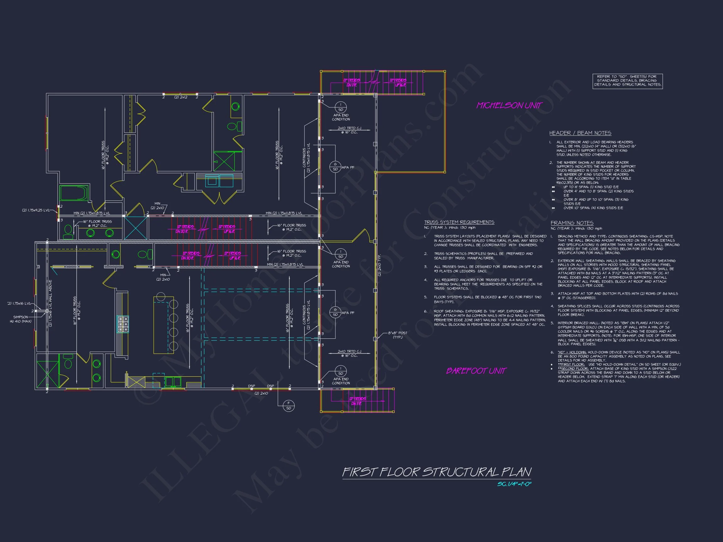Beach Duplex Floor Plan with 4 Beds, Garage & CAD Designs