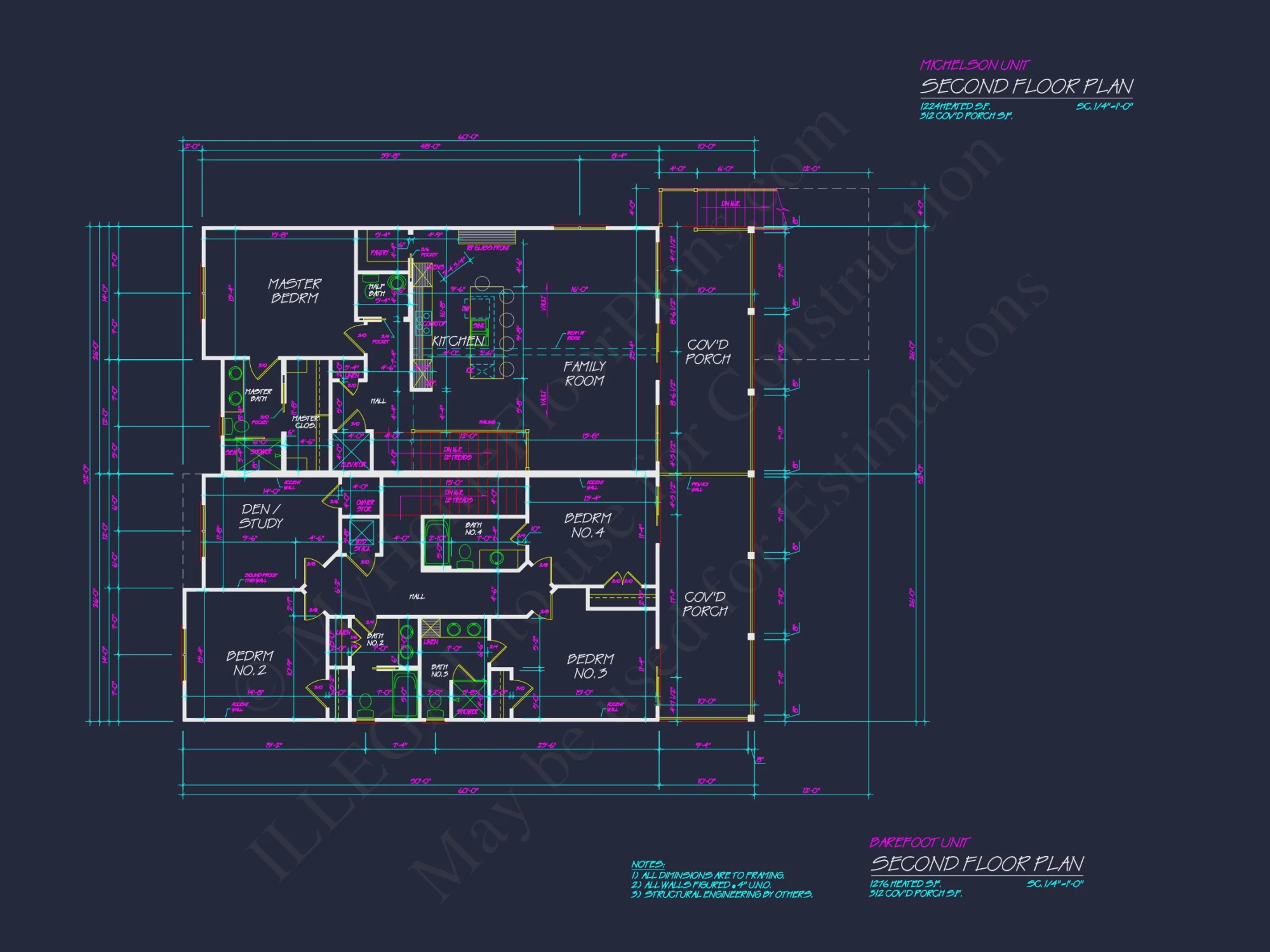 Beach Duplex Floor Plan with 4 Beds, Garage & CAD Designs