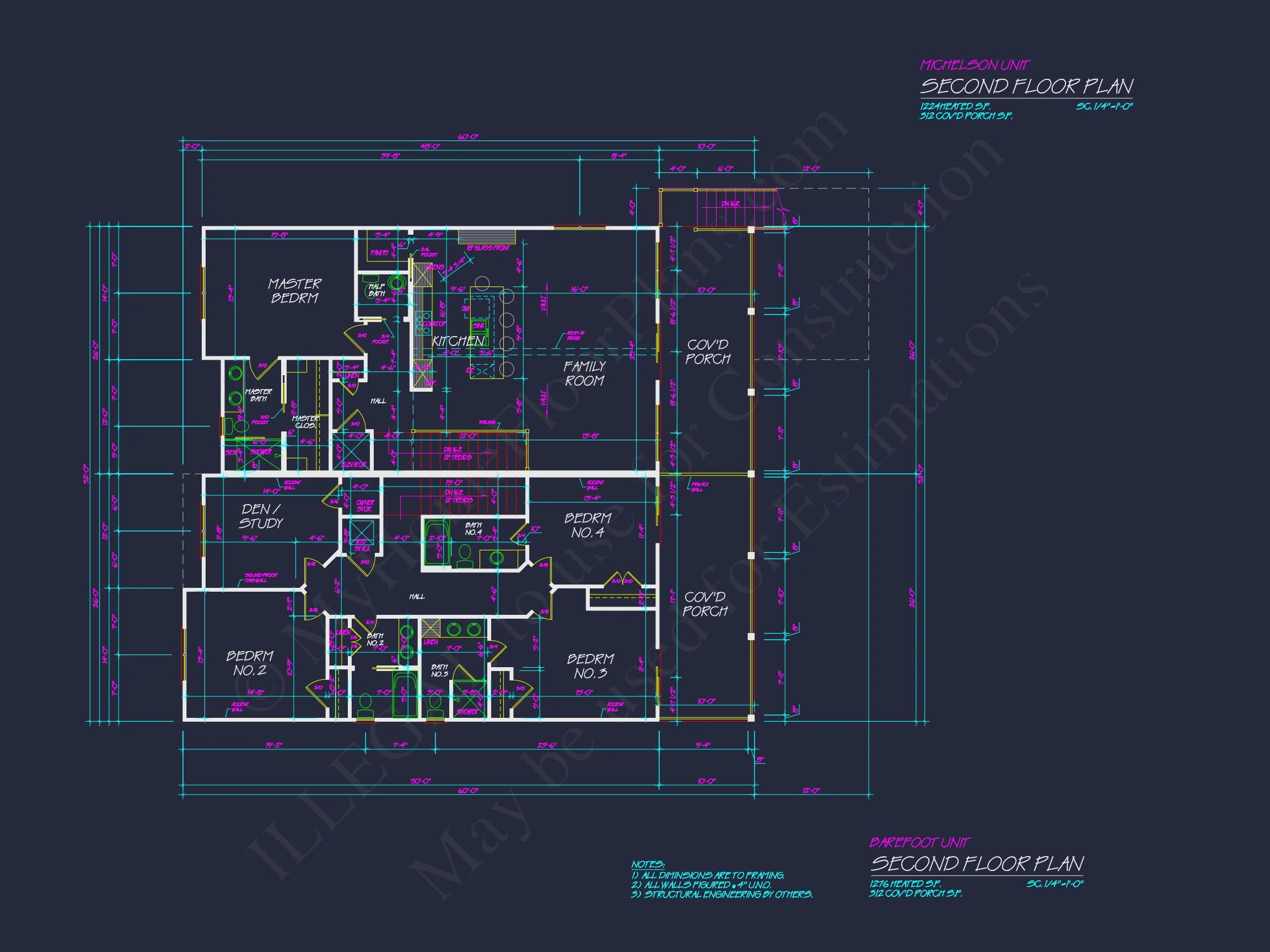 Beach Duplex Floor Plan with 4 Beds, Garage & CAD Designs