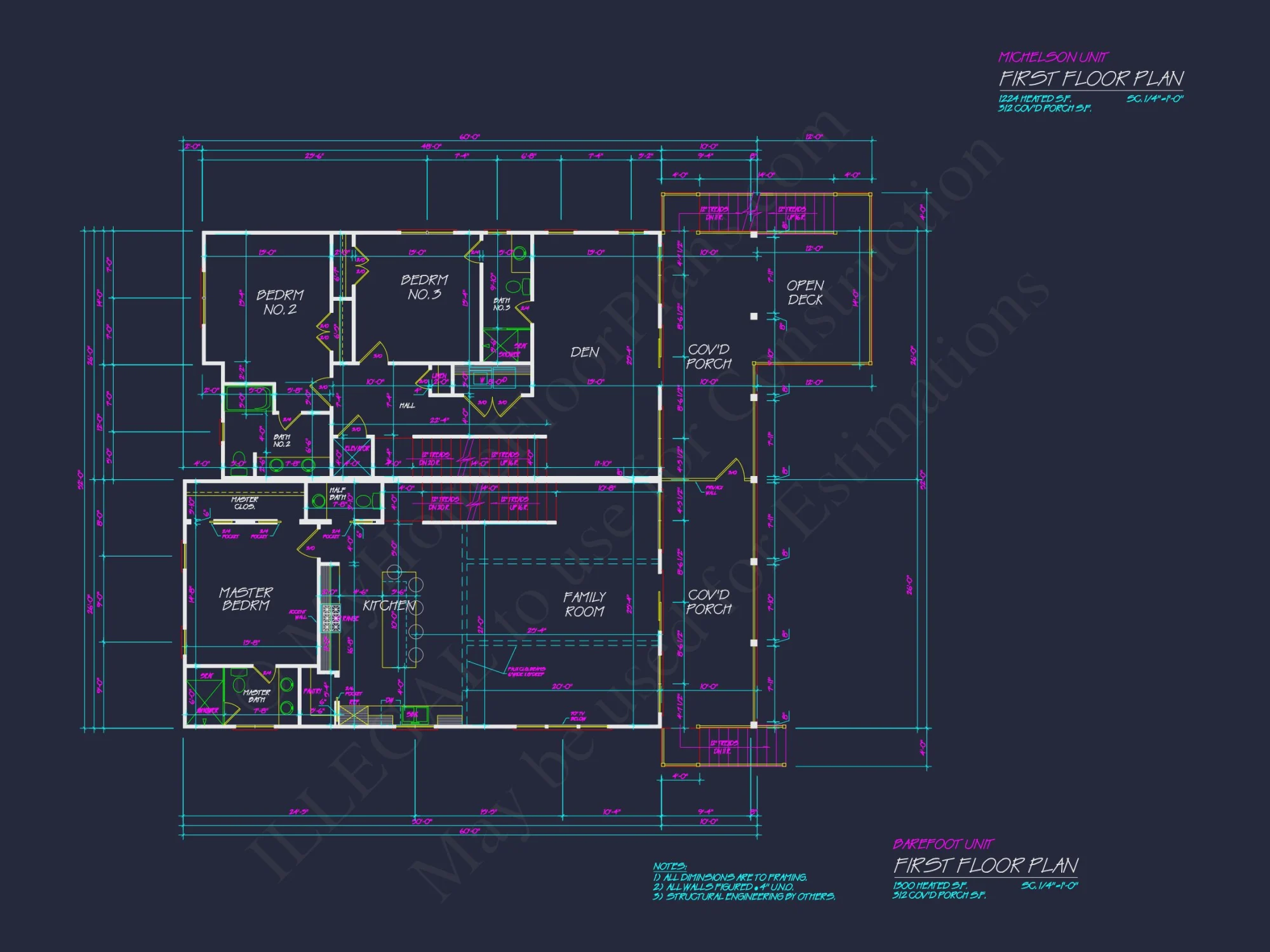 Beach Duplex Floor Plan with 4 Beds, Garage & CAD Designs