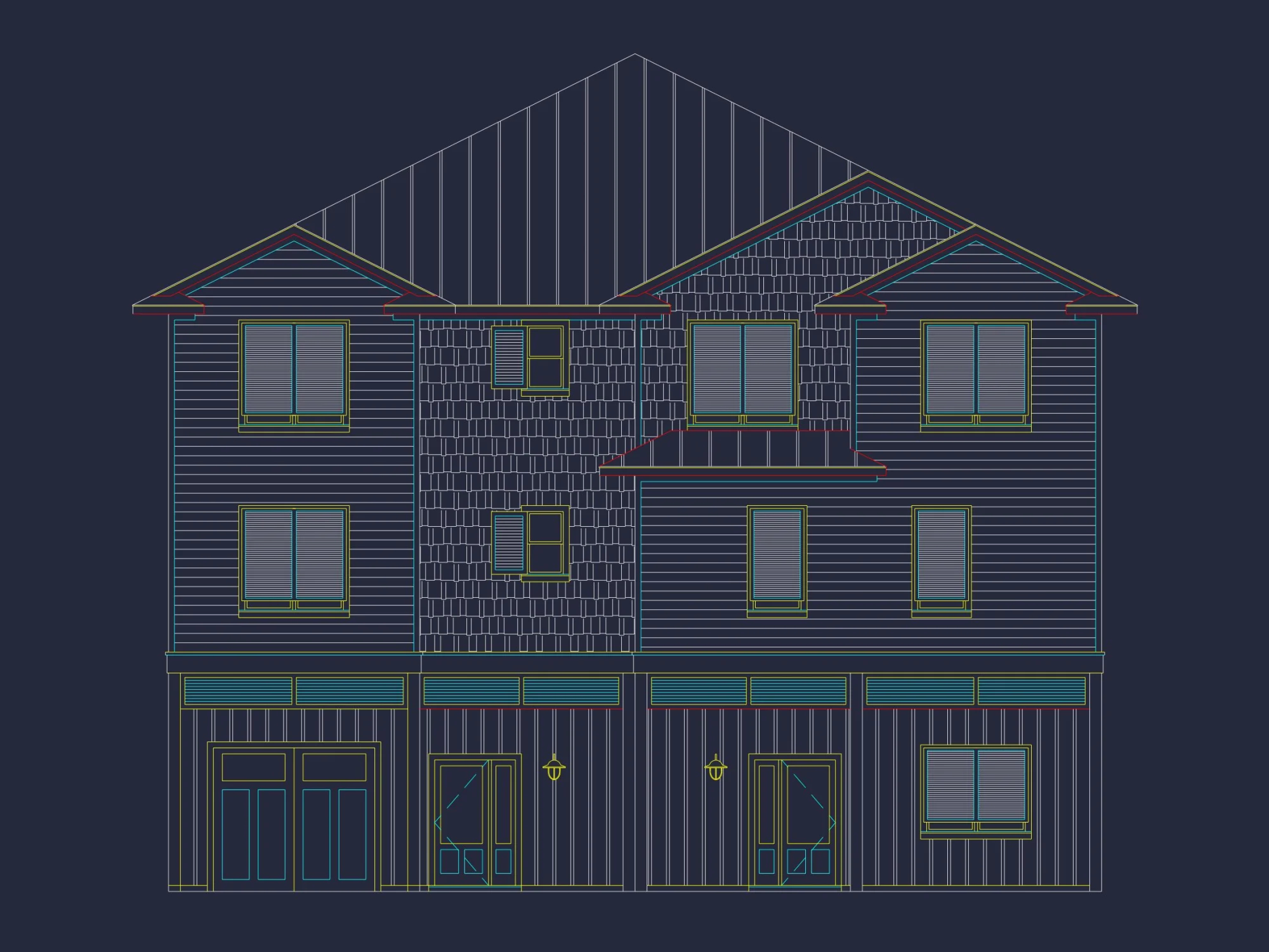 Beach Duplex Floor Plan with 4 Beds, Garage & CAD Designs