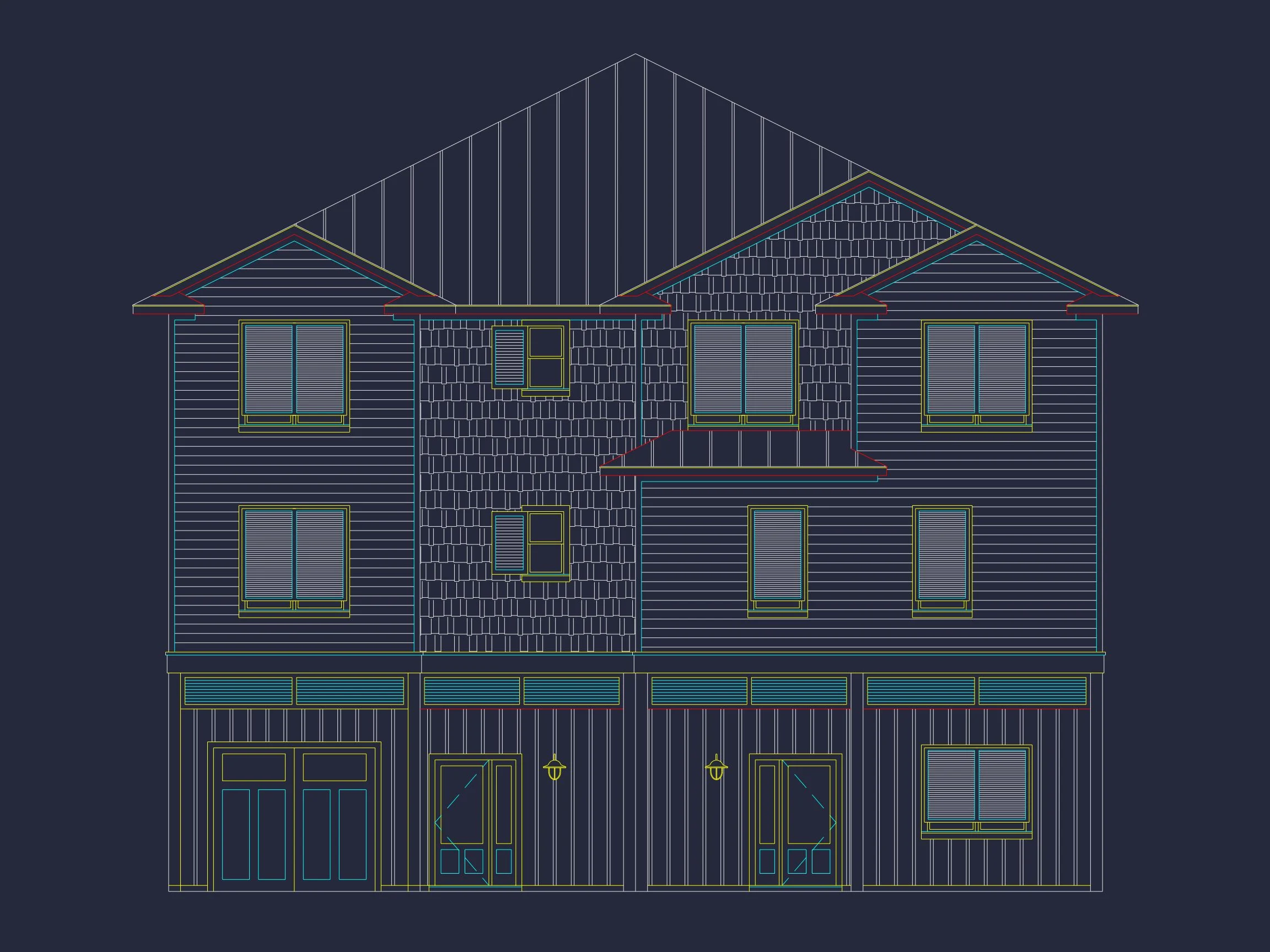 Beach Duplex Floor Plan with 4 Beds, Garage & CAD Designs