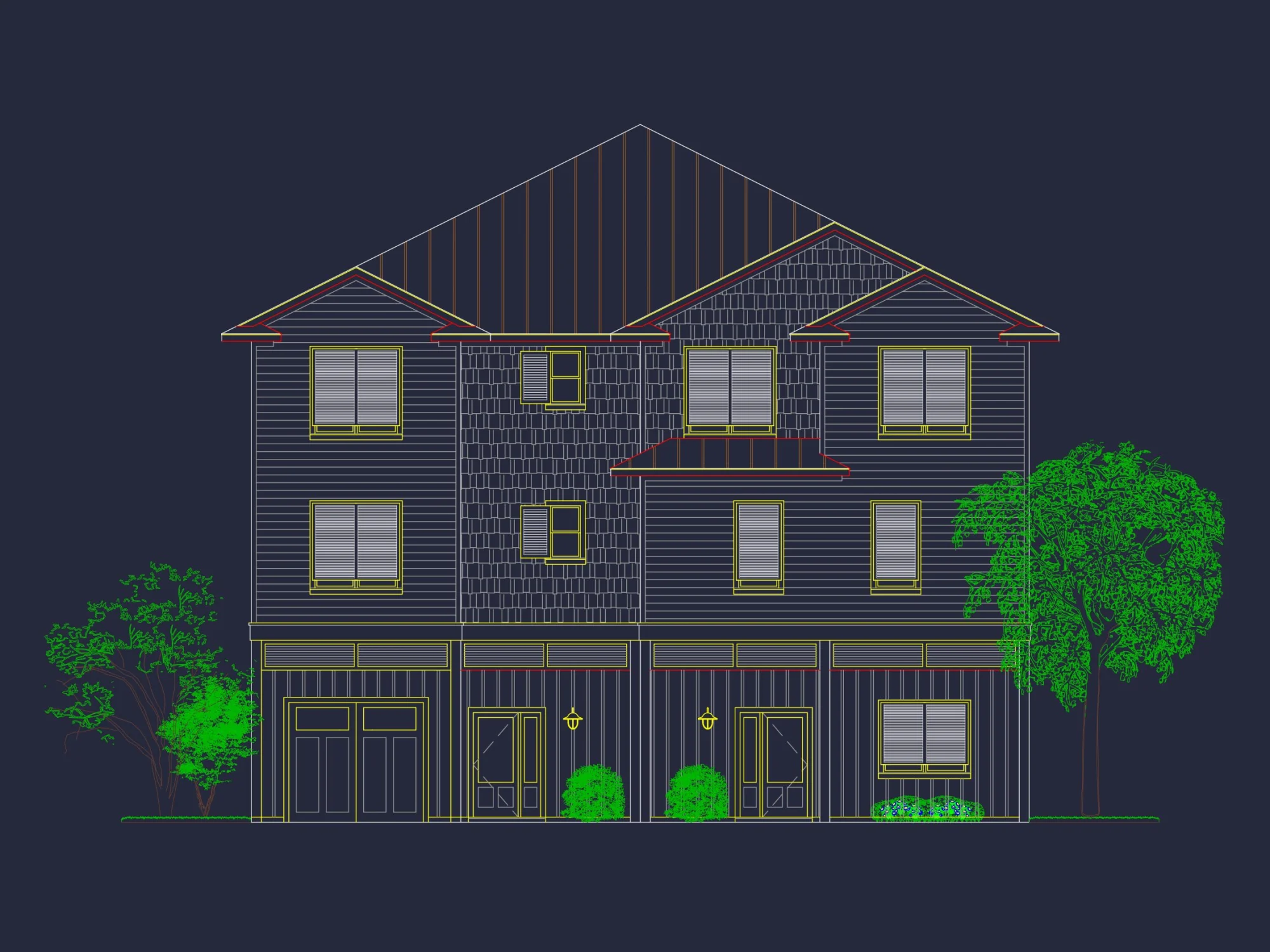 Beach Duplex Floor Plan with 4 Beds, Garage & CAD Designs