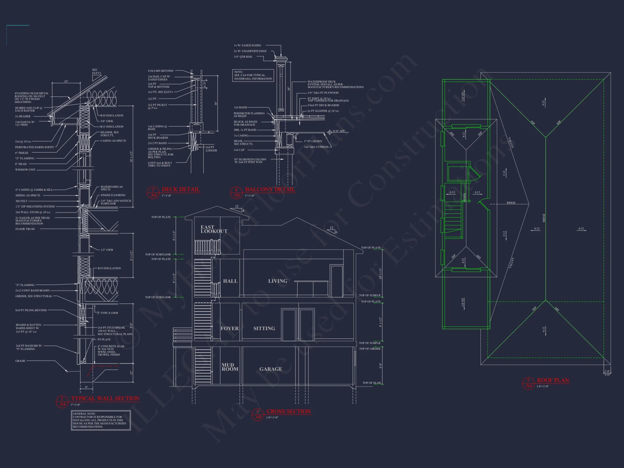 Coastal house Plan with 3 Floors, CAD Designs, & Blueprints