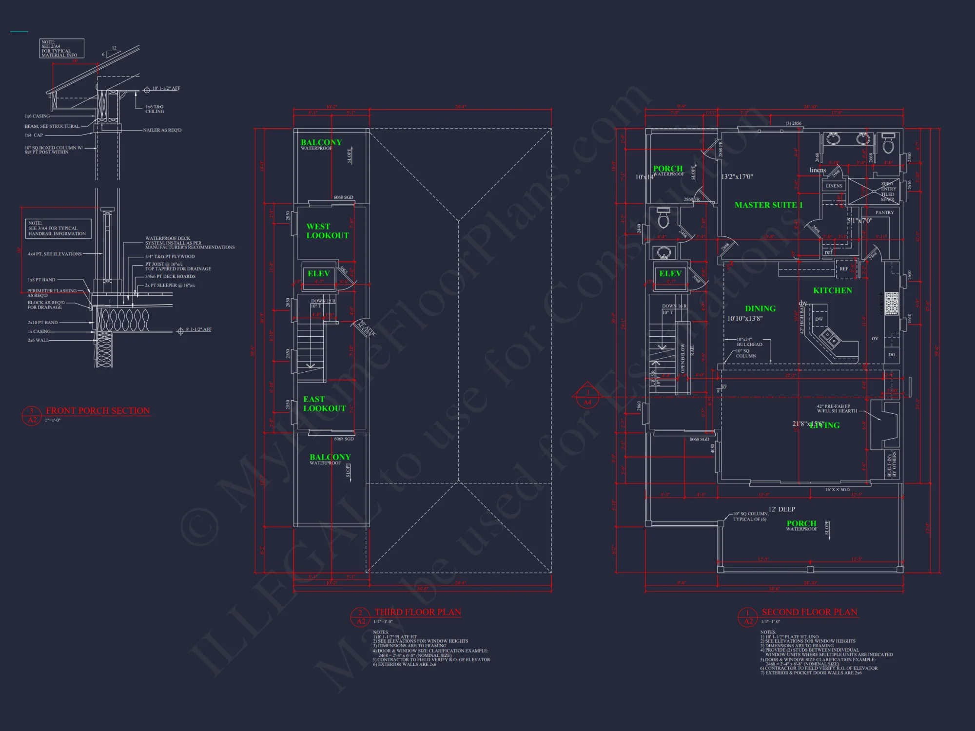 Coastal house Plan with 3 Floors, CAD Designs, & Blueprints