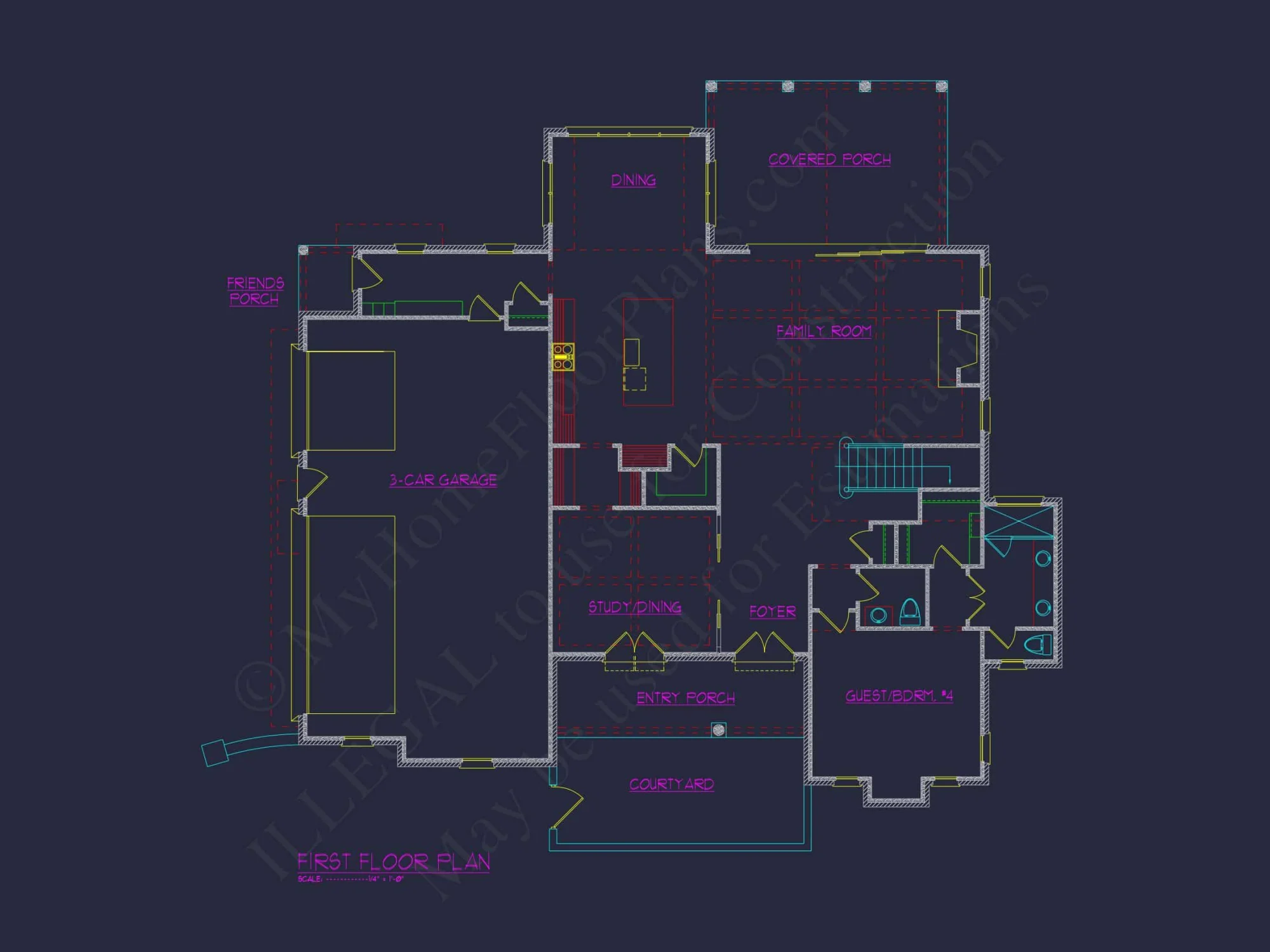 Elegant house Plan with Spacious Floor Design and CAD Blueprint