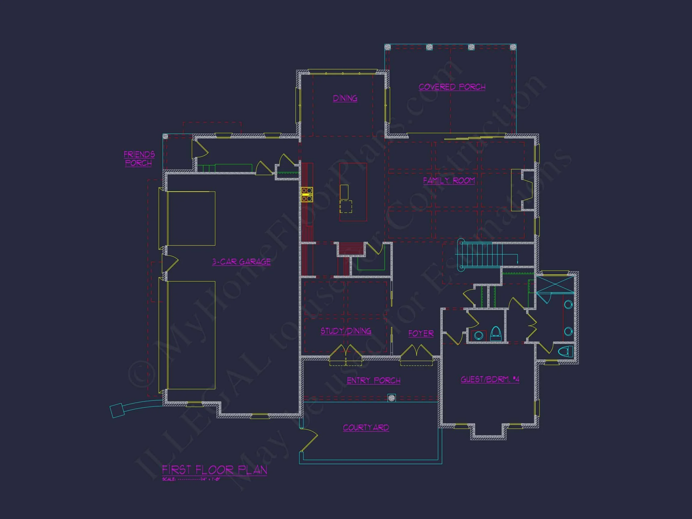 Elegant house Plan with Spacious Floor Design and CAD Blueprint
