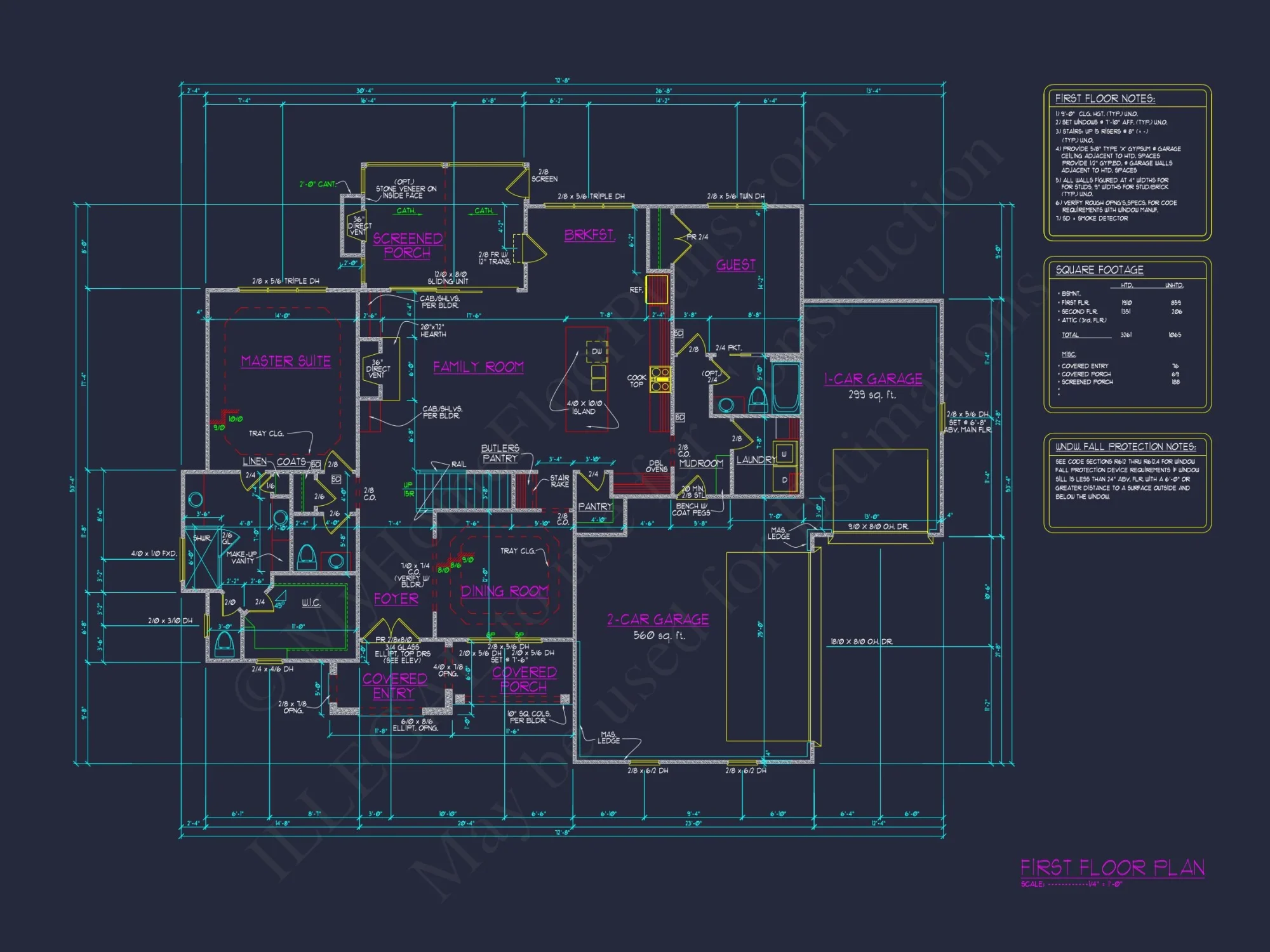 Modern Craftsman house Plan with Open Floor Plan and CAD Design