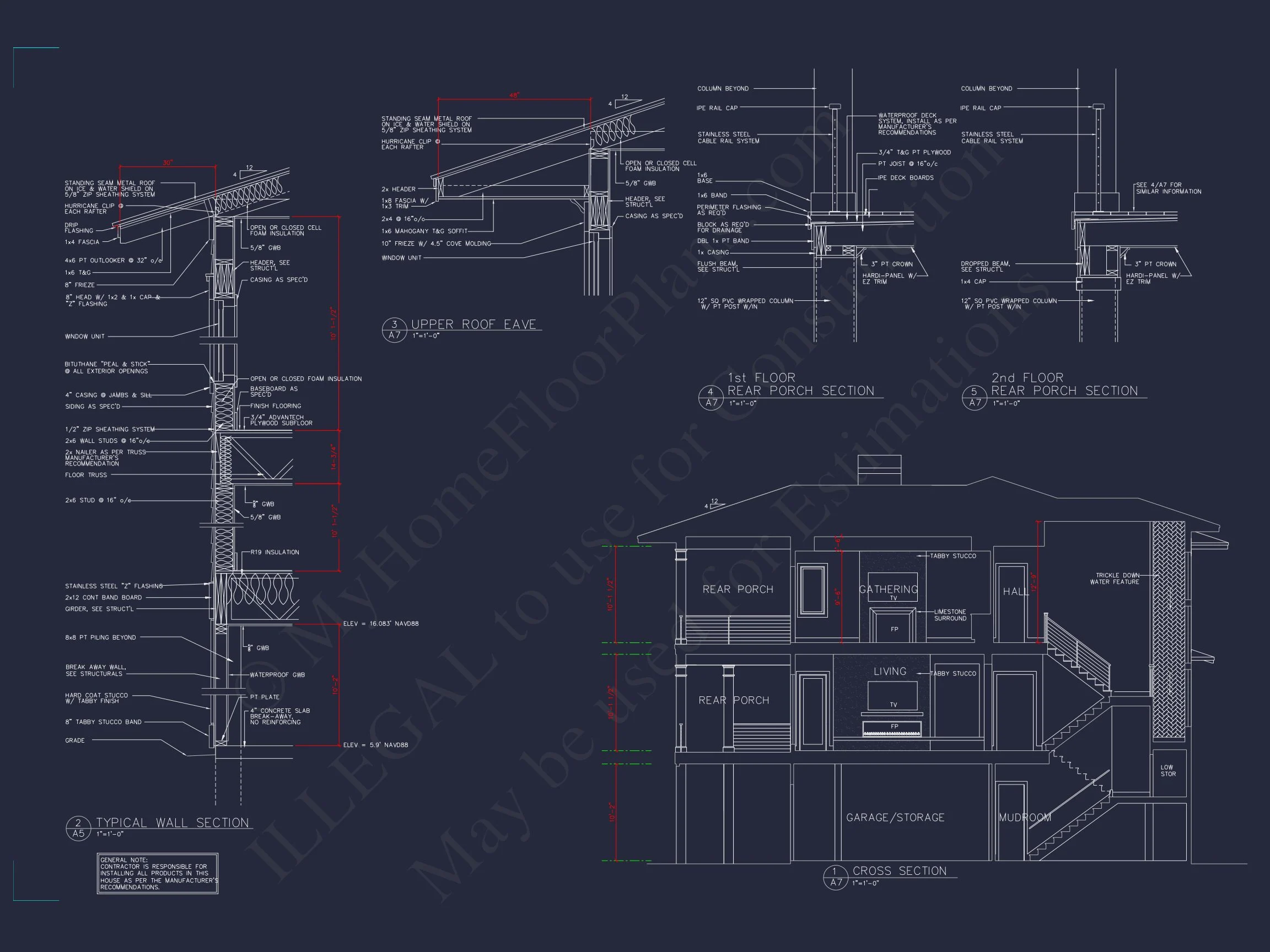 16-1797 HOUSE PLAN - Expansive Coastal Beach House Plan with Elegant CAD Designs 12 Expansive Coastal Beach house Plan with Elegant CAD Designs