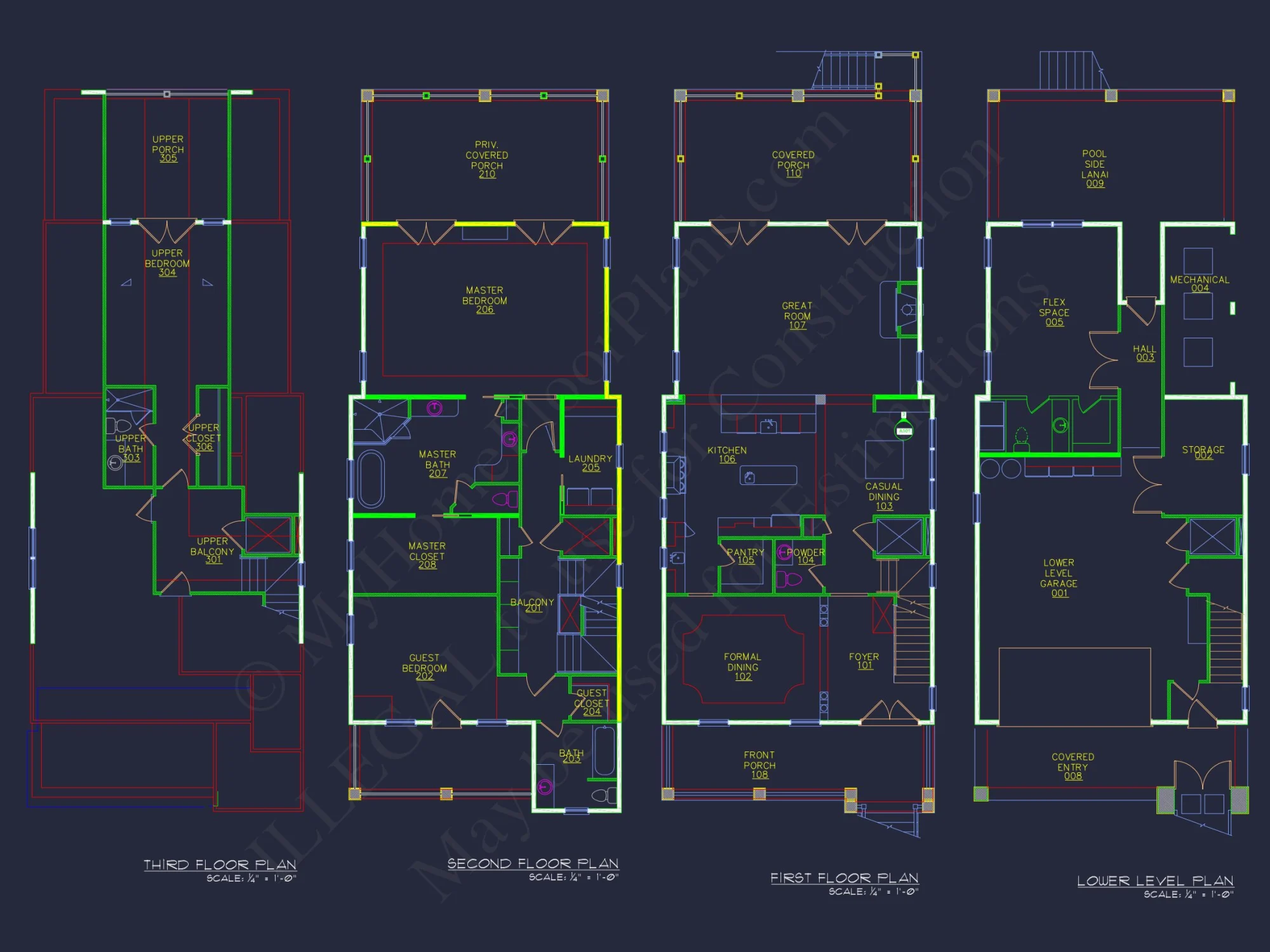 Modern Beach house Plan with CAD Designs and 3 Floor Layouts