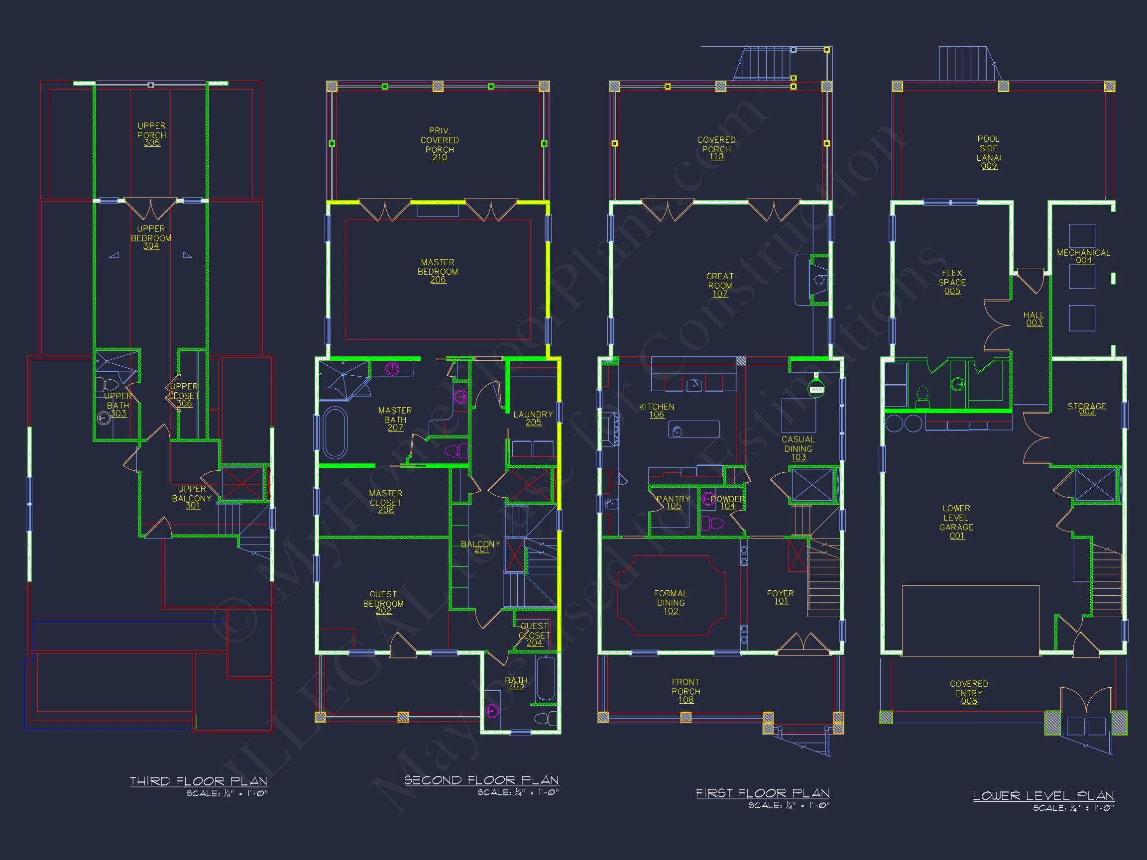 Modern Beach house Plan with CAD Designs and 3 Floor Layouts