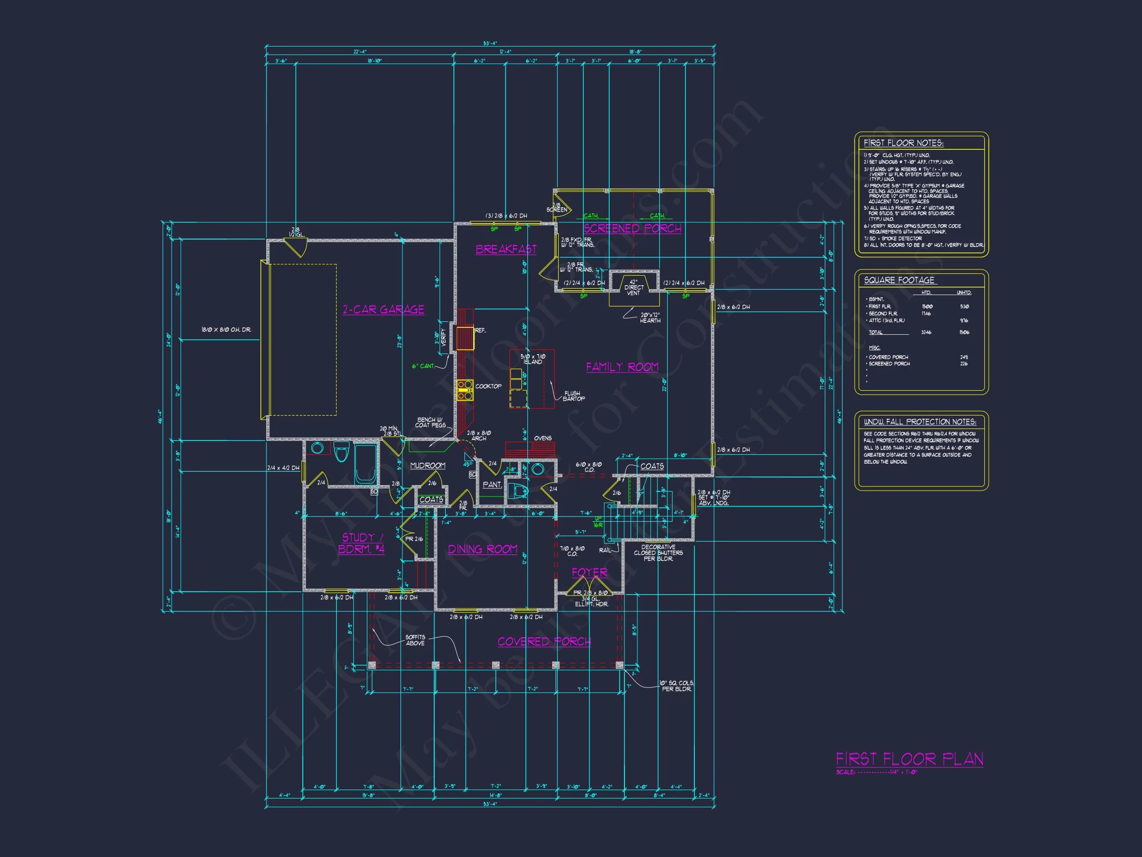 16-1465 HOUSE PLAN - Traditional Colonial Home Plan - 4-Bed, 3-Bath, 3,246 SF 32 Spacious 4-Bedroom house Plan with Stunning Blueprint Designs
