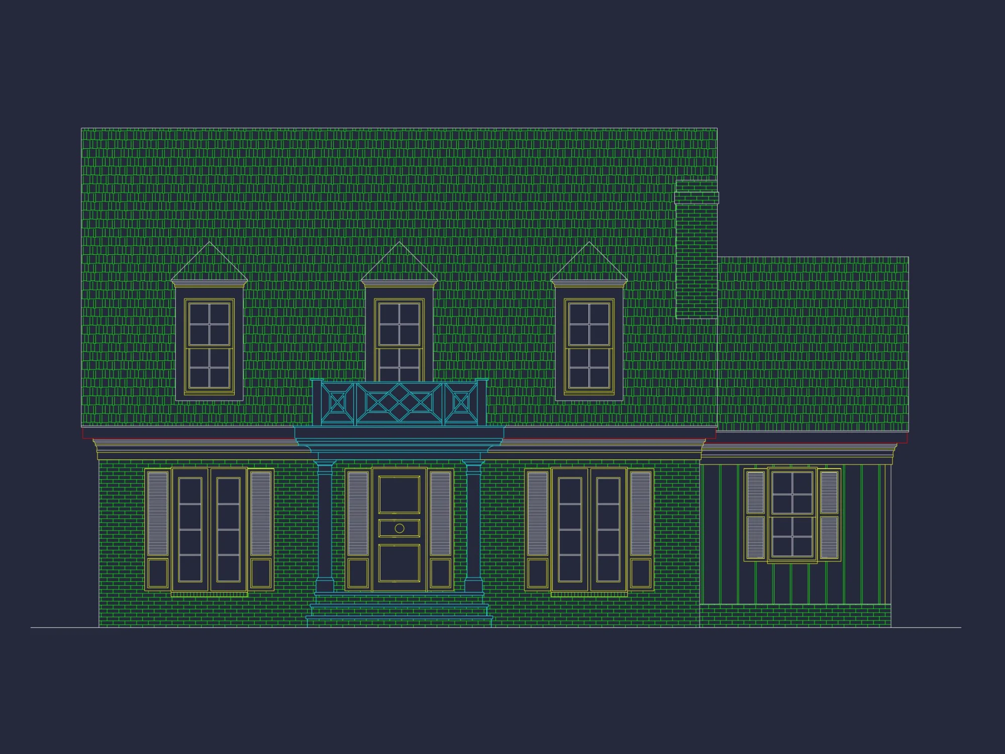 Elegant Two-Story house Plan with Colonial Charm and CAD Designs