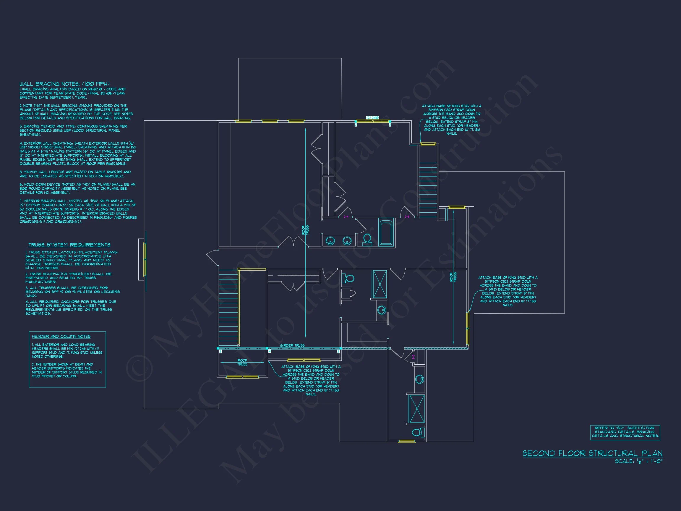 16-1025 HOUSE PLAN - Traditional Craftsman Home Plan - 4-Bed, 3.5-Bath, 3,100 SF 11 Modern 3-Story Floor Plan With CAD Architectural Designs