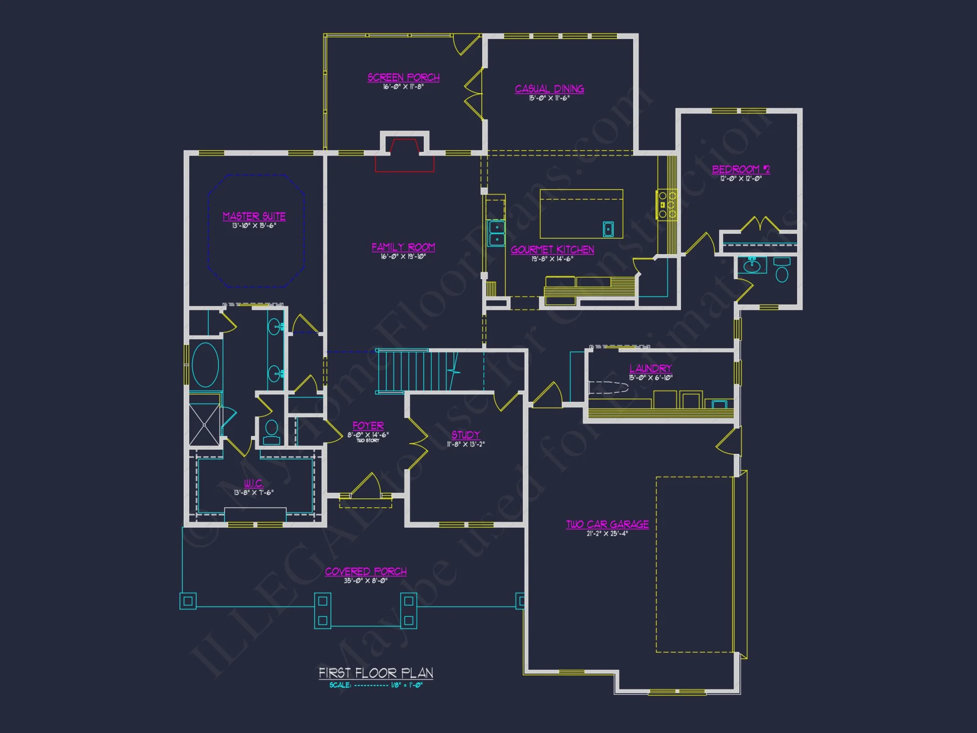 house Architectural CAD Blueprint - Large 4-Bedroom Floor Plan