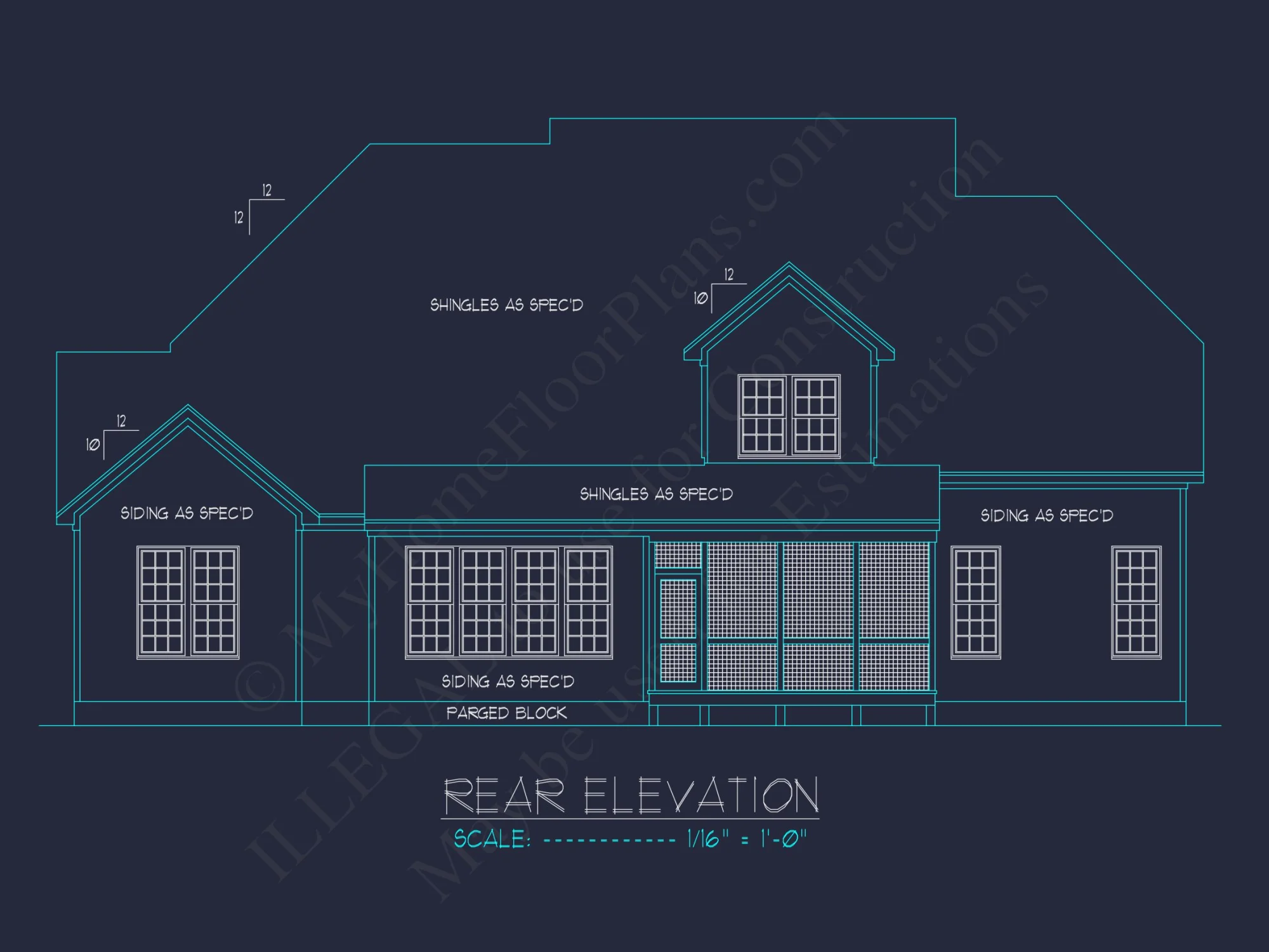 house Architectural CAD Blueprint - Large 4-Bedroom Floor Plan