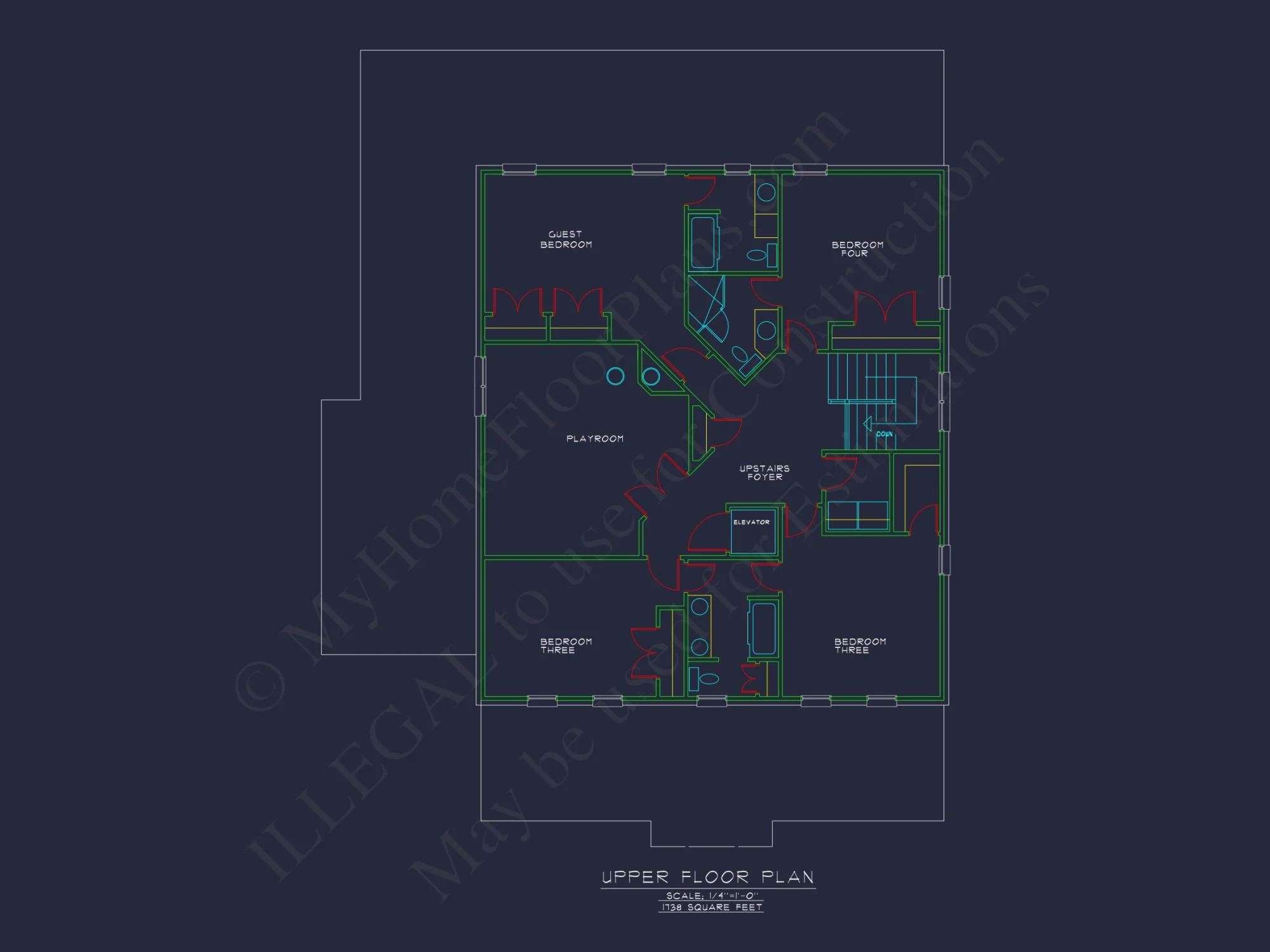 Traditional house Plan: CAD Floor Plan with 3 Stories