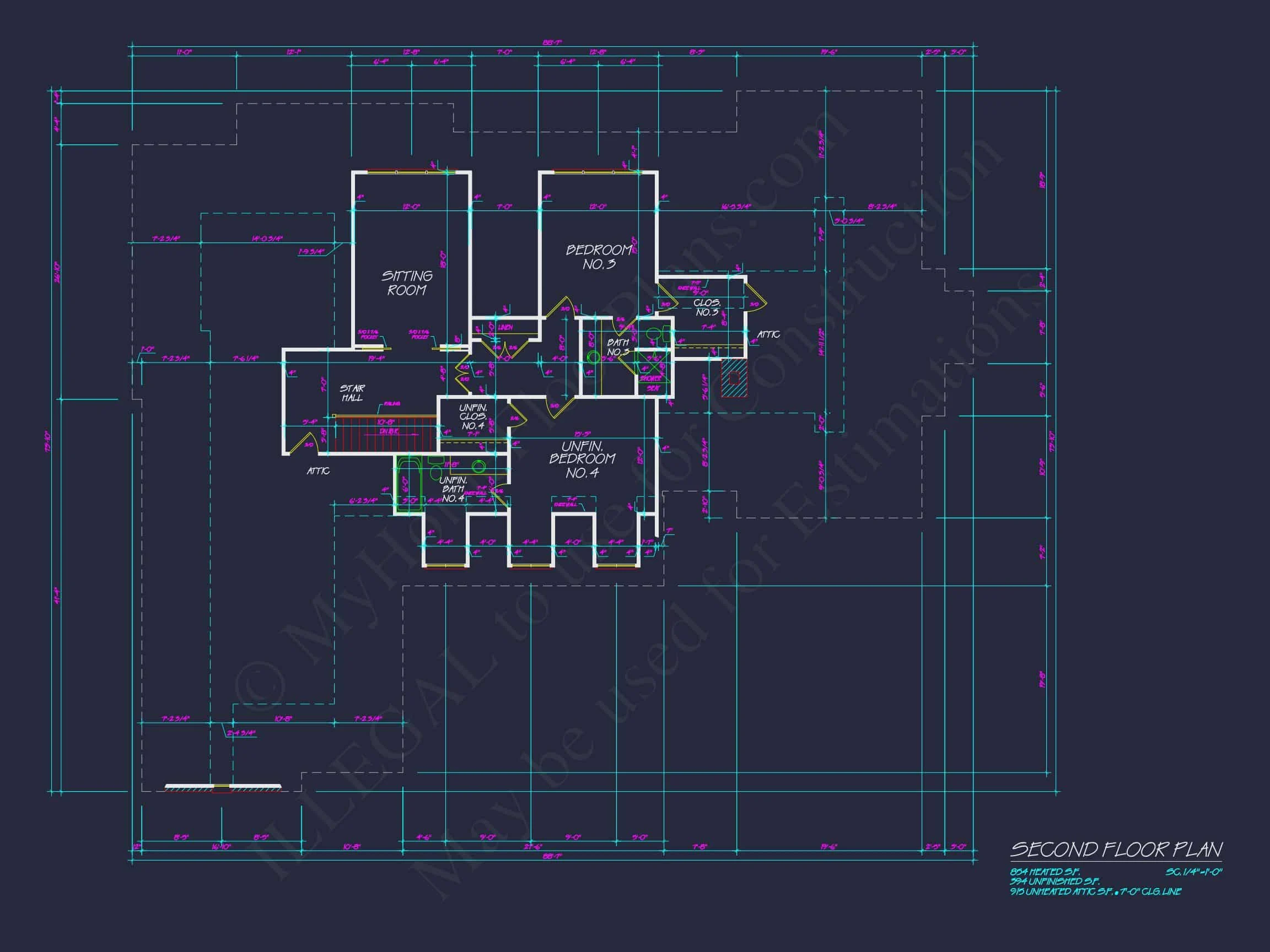 Elegant house Plan: CAD Architectural Blueprint with 4 Beds