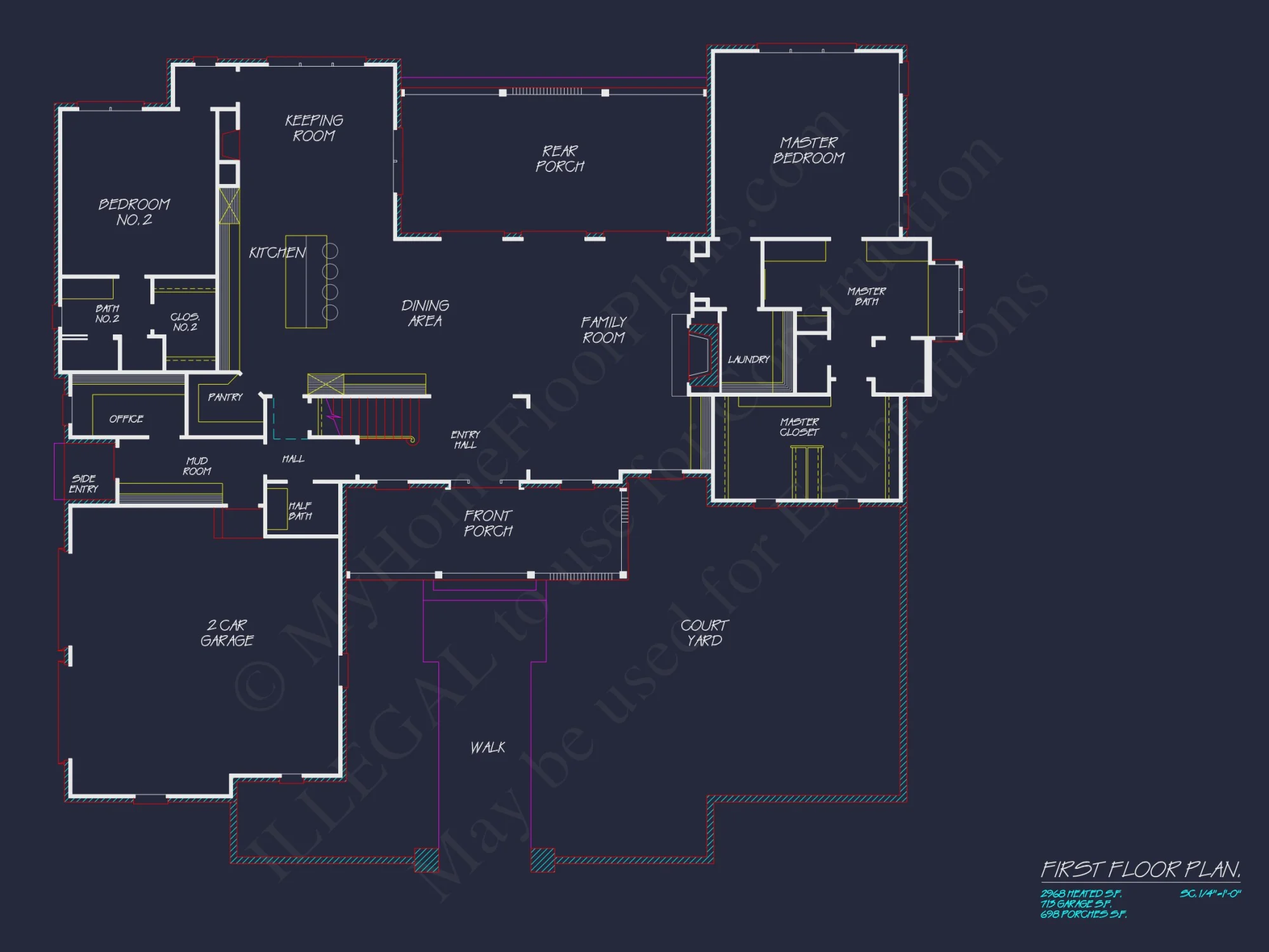Elegant house Plan: CAD Architectural Blueprint with 4 Beds