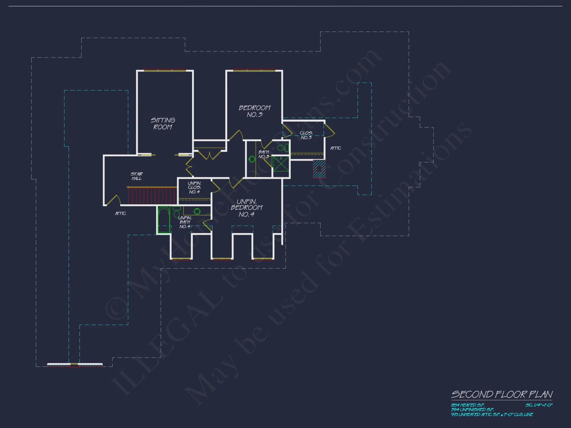 Elegant house Plan: CAD Architectural Blueprint with 4 Beds