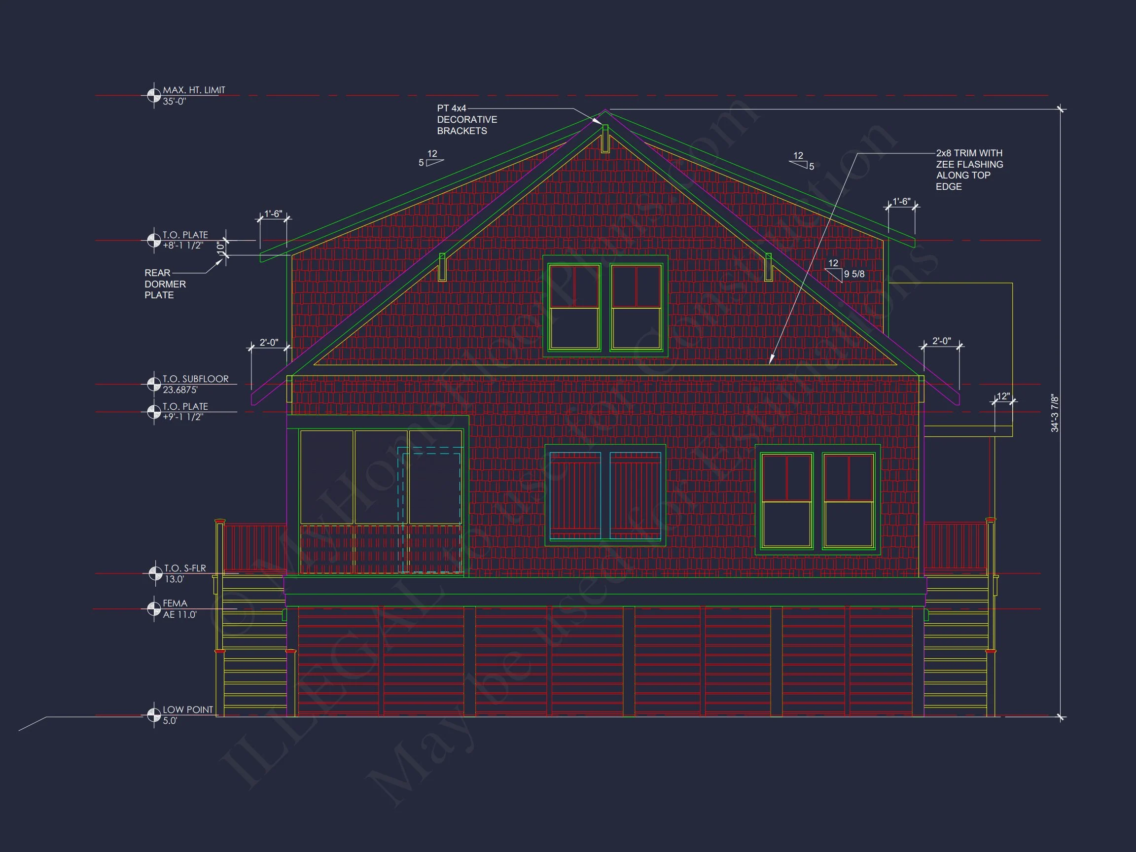 Charming Beach house Plan with 4 Beds, 2 Floors, CAD Designs
