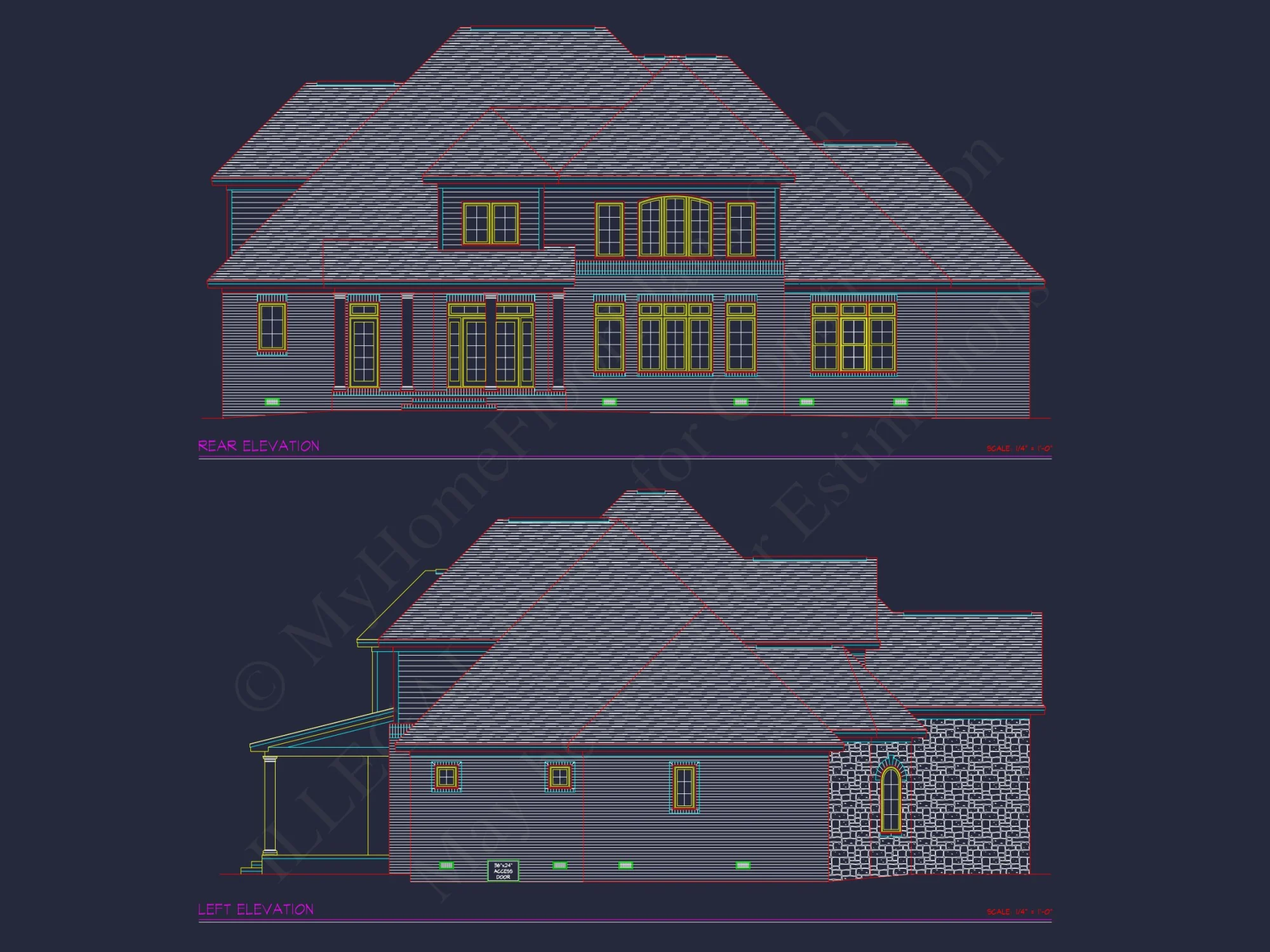 Elegant 2-Story house Plan with 5 Bedrooms and CAD Designs