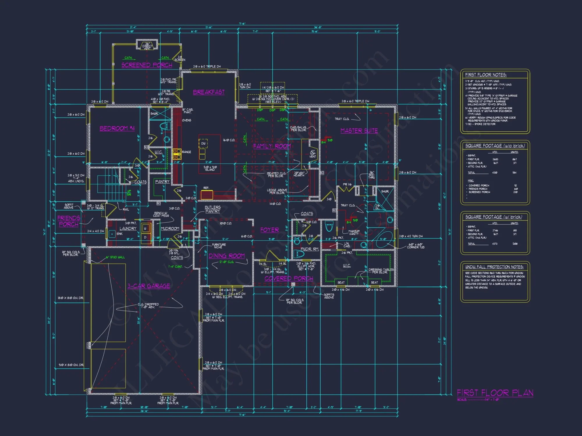 Custom house Blueprint with 4 Beds, 4.5 Baths, Open Floor Plan Designs