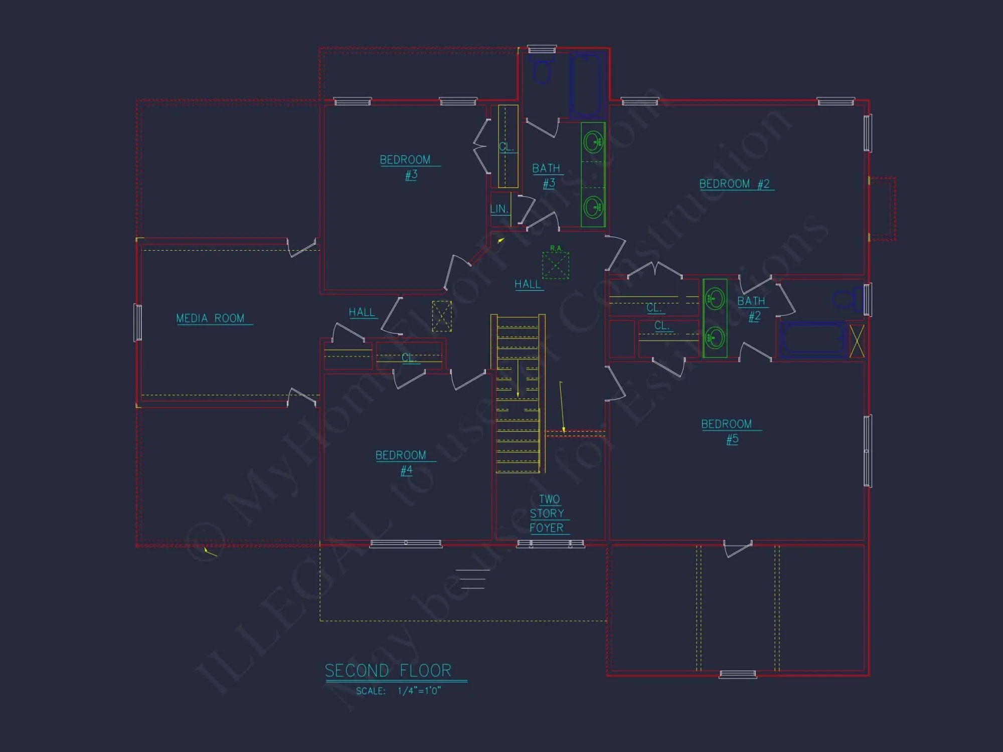 Elegant house Floor Plan - 5 Bedroom CAD Designs & Blueprint