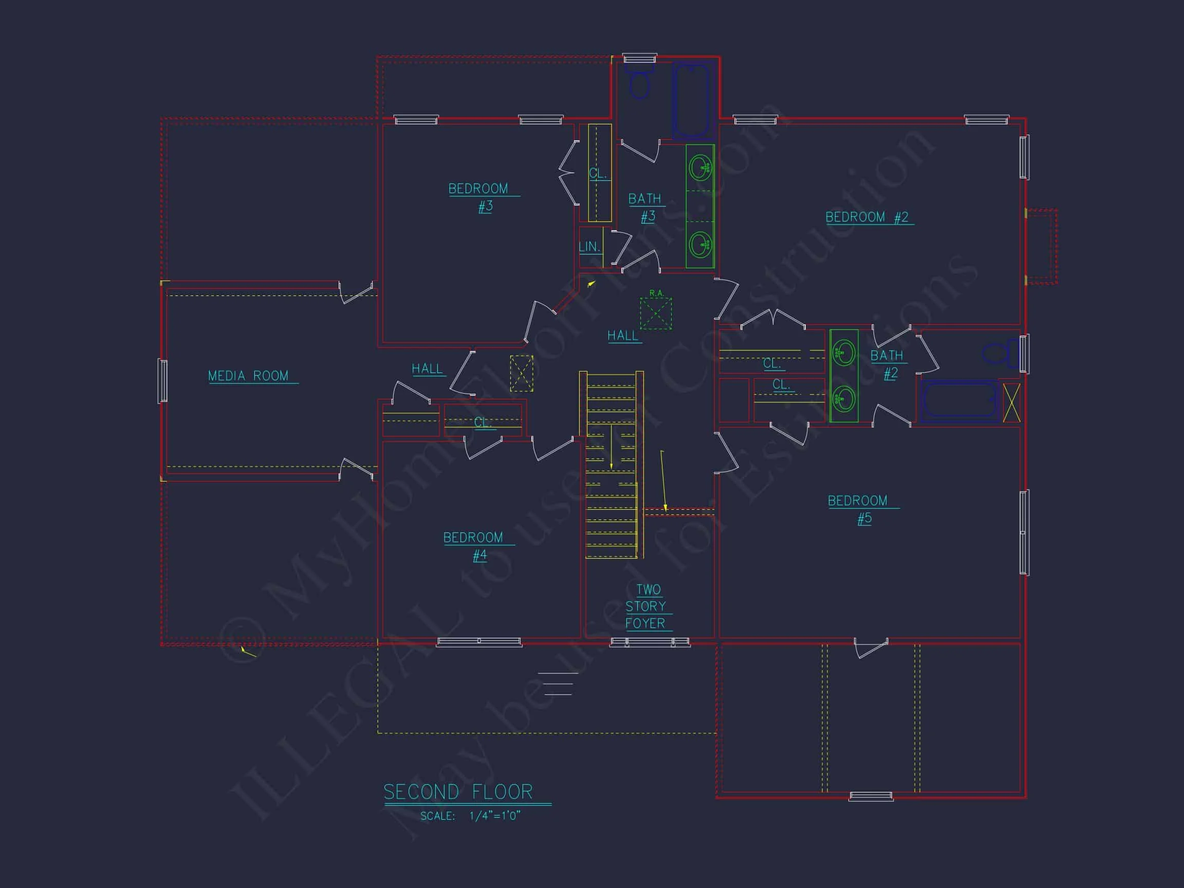 Elegant house Floor Plan - 5 Bedroom CAD Designs & Blueprint
