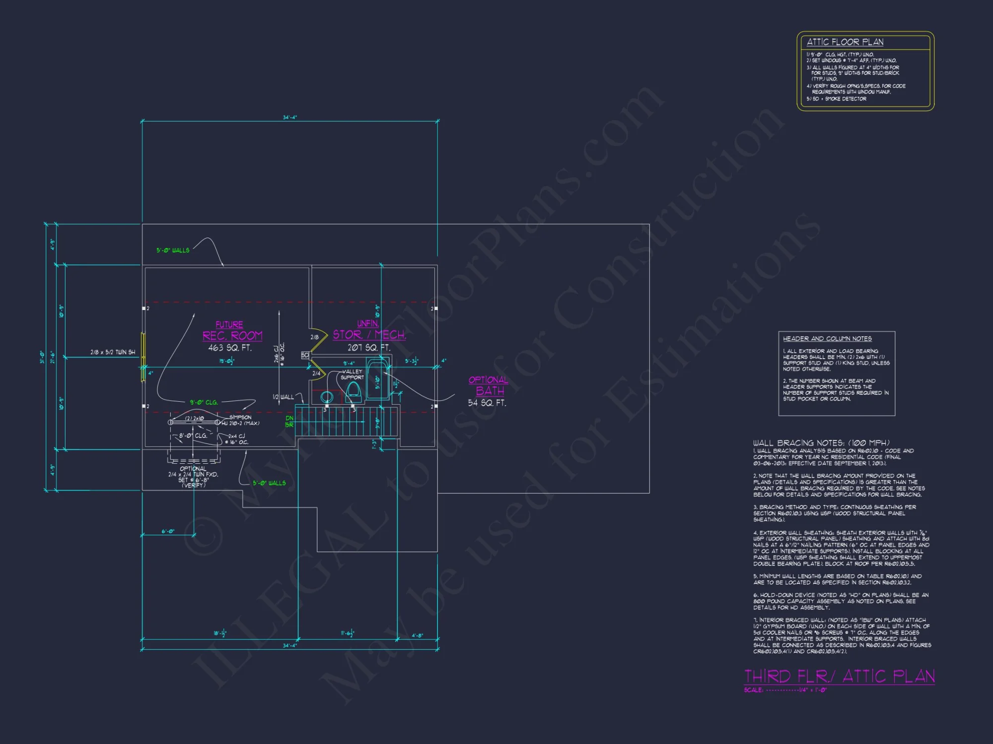 Classic Colonial Farmhouse house Plan with 2.5 Floors & CAD