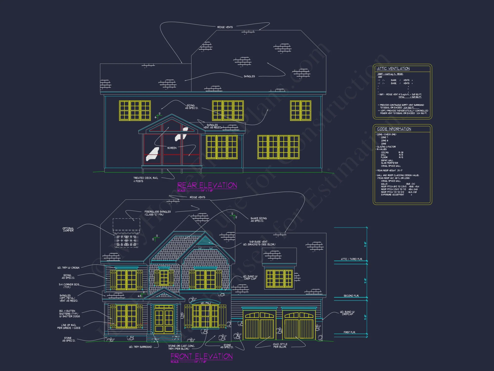 Classic Colonial Farmhouse house Plan with 2.5 Floors & CAD