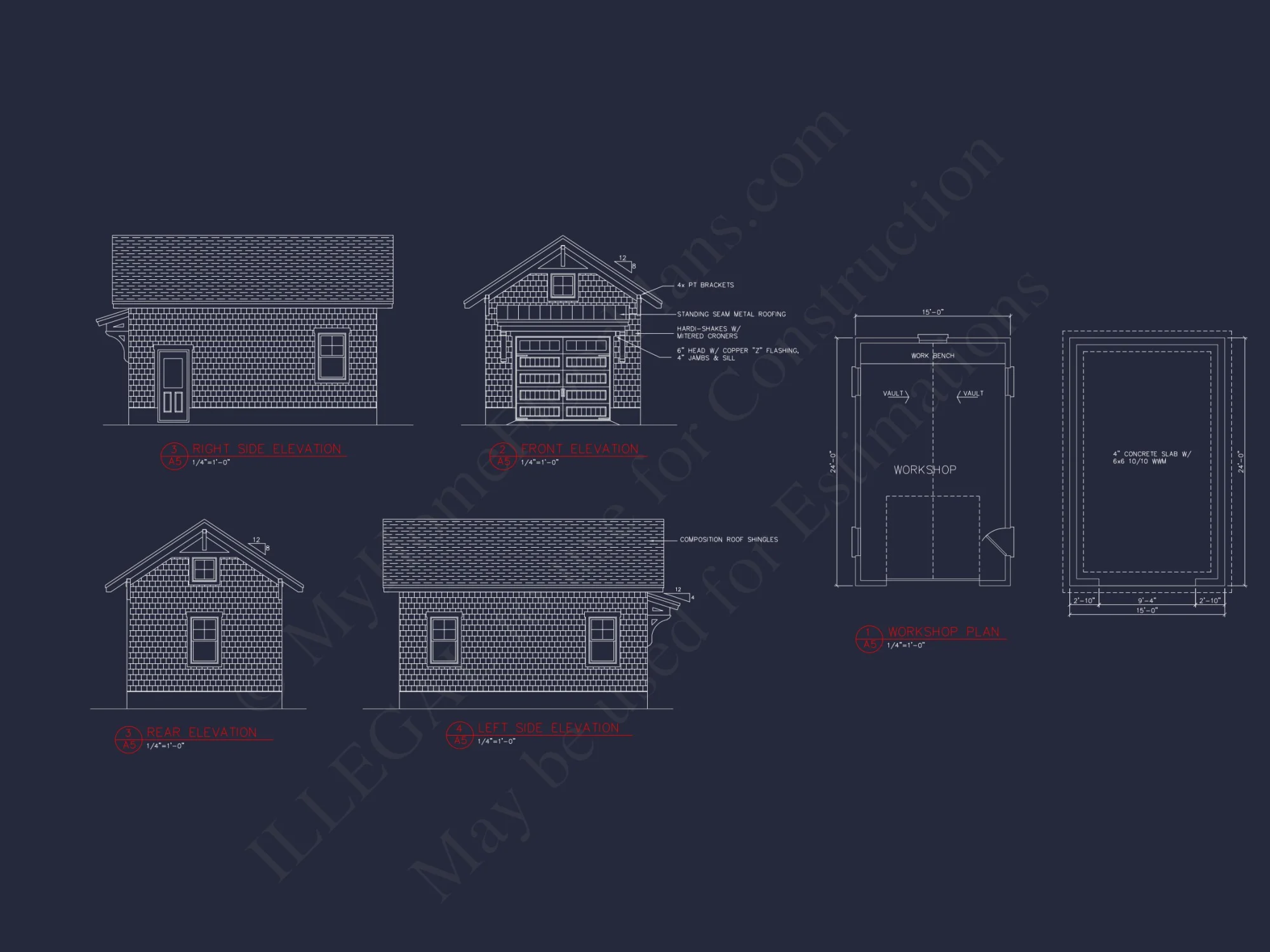 Craftsman house Floor Plan with 4 Bedrooms and 3 Garage Bays