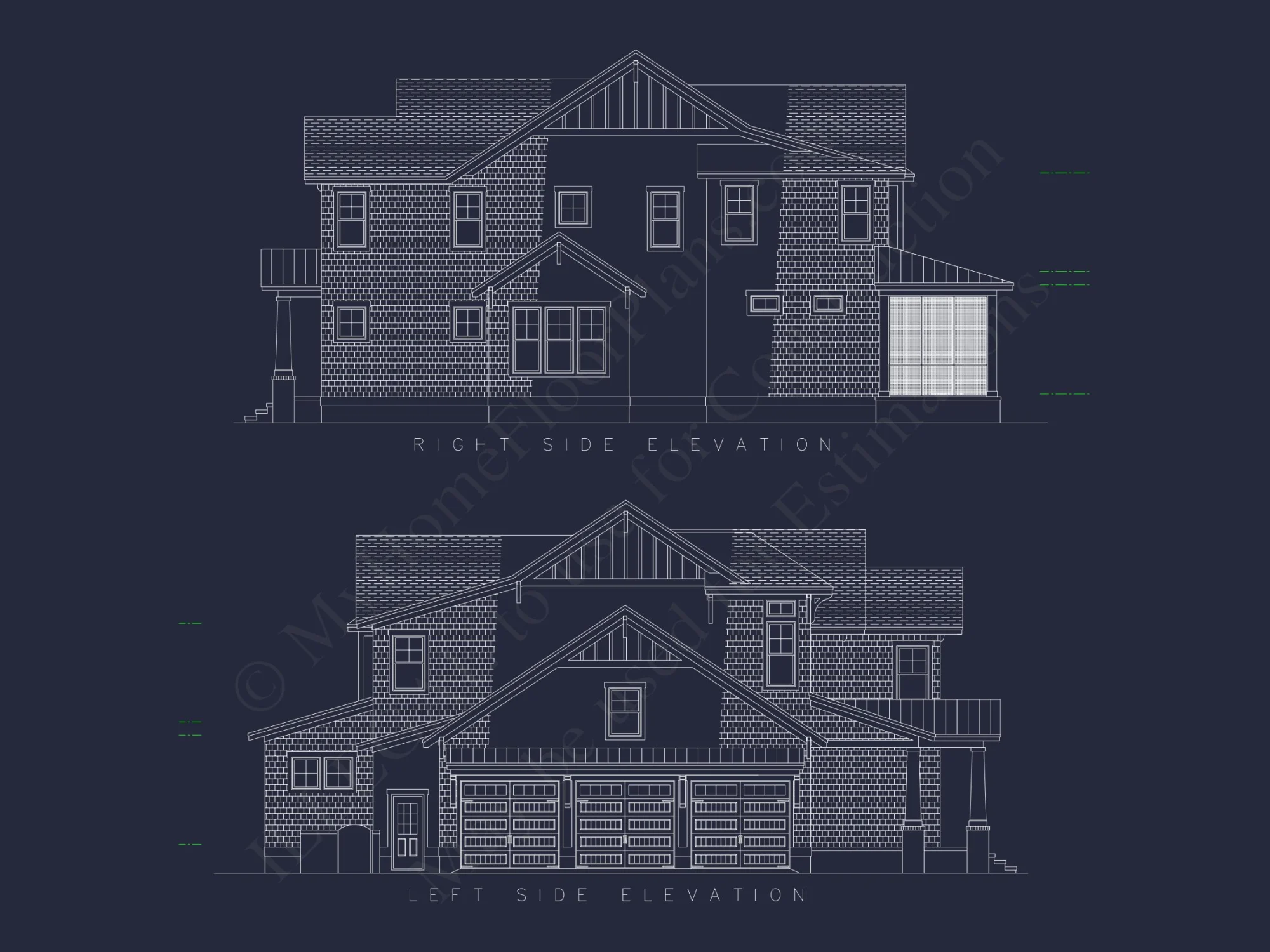 Craftsman house Floor Plan with 4 Bedrooms and 3 Garage Bays