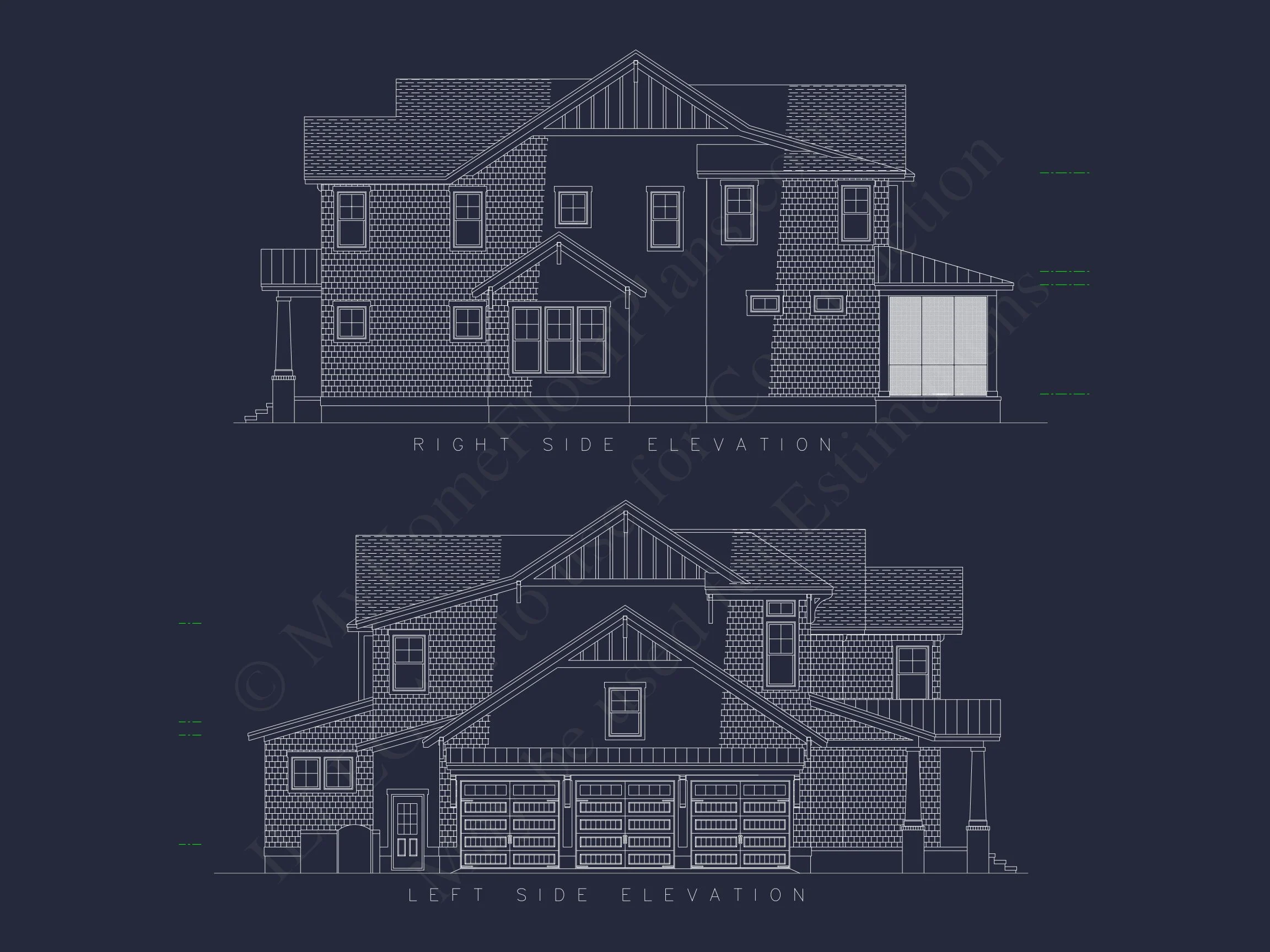 Craftsman house Floor Plan with 4 Bedrooms and 3 Garage Bays