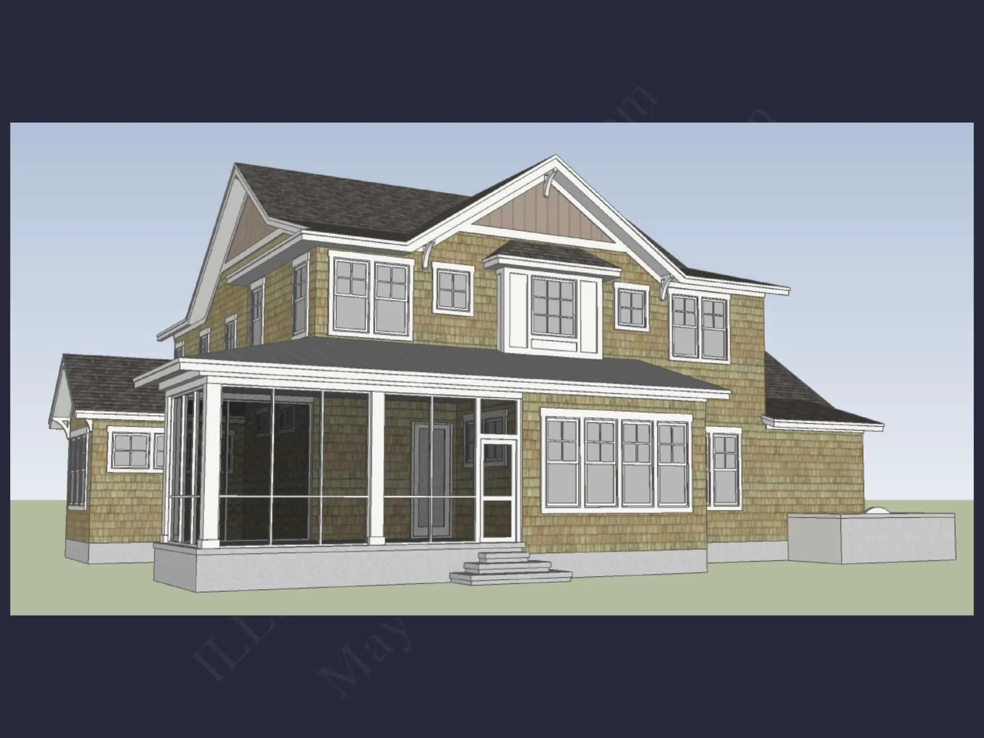 Craftsman house Floor Plan with 4 Bedrooms and 3 Garage Bays