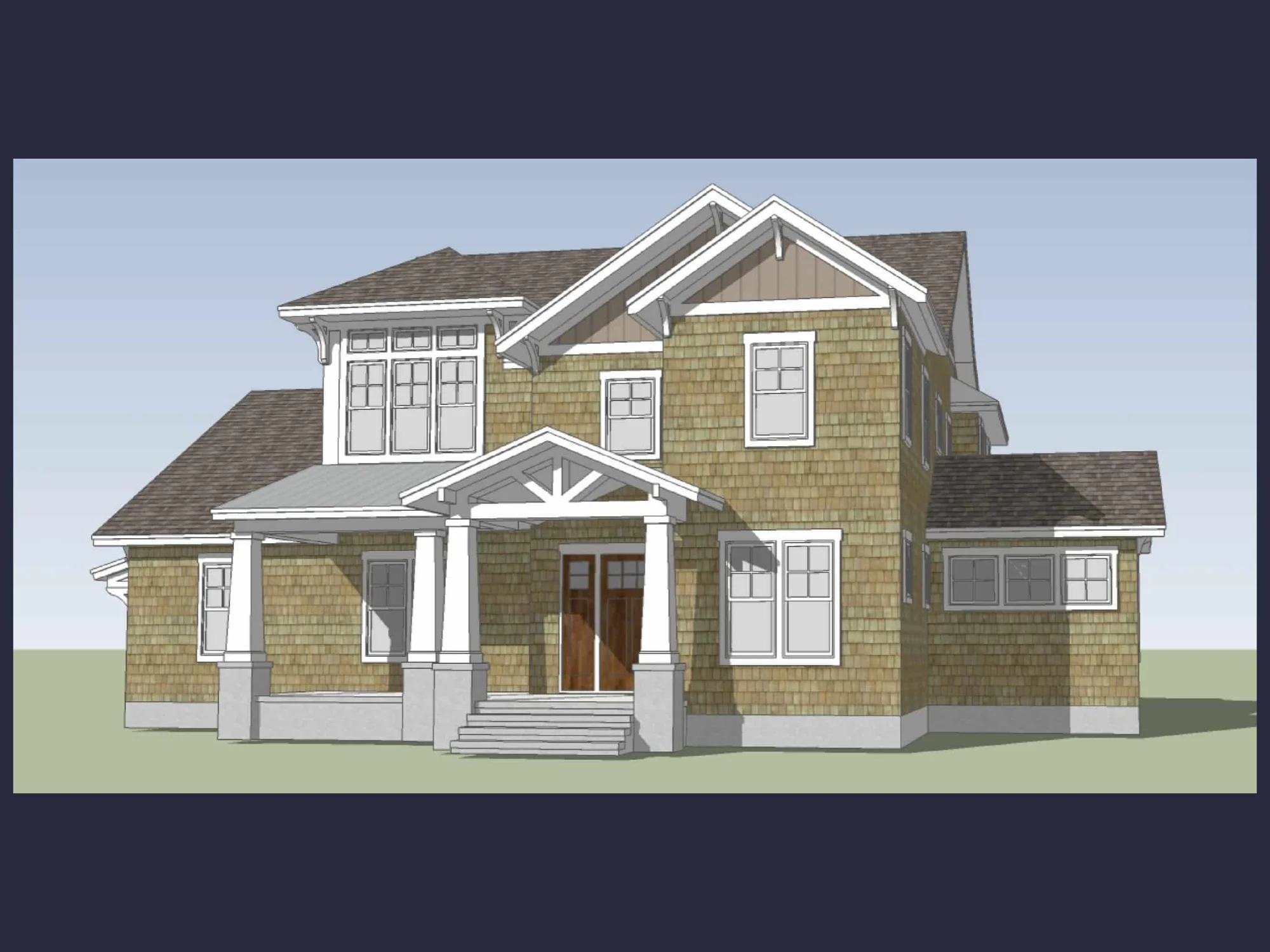 Craftsman house Floor Plan with 4 Bedrooms and 3 Garage Bays