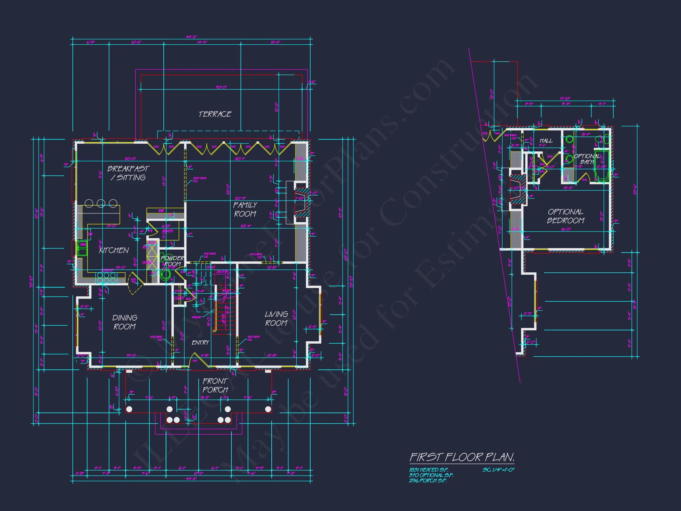 Colonial house Plan with Detailed Blueprint and CAD Designs