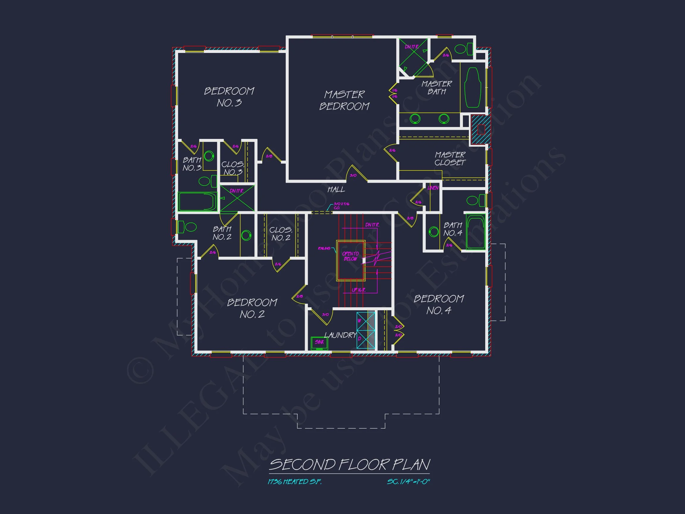 Colonial house Plan with Detailed Blueprint and CAD Designs