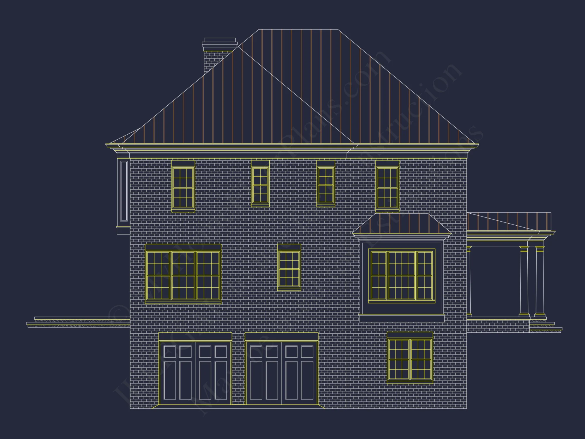 Colonial house Plan with Detailed Blueprint and CAD Designs