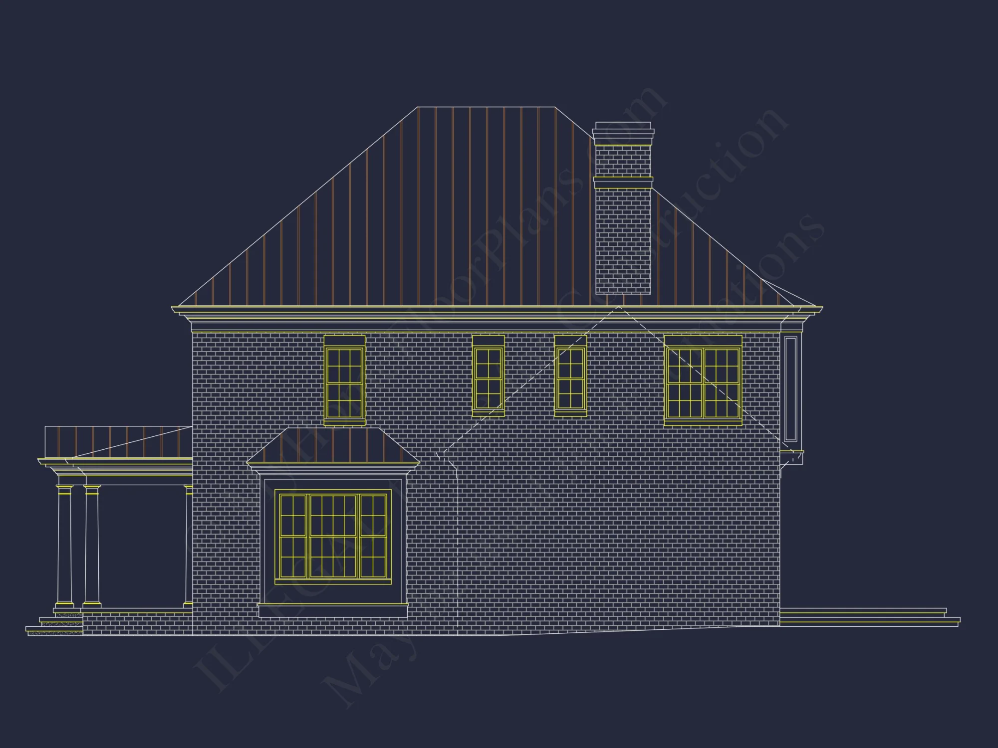 Colonial house Plan with Detailed Blueprint and CAD Designs