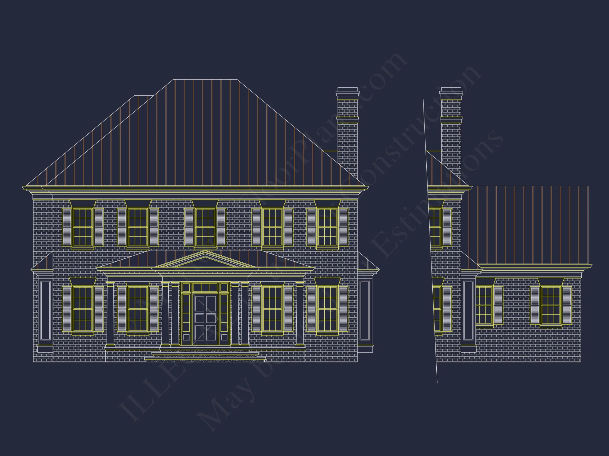 Colonial house Plan with Detailed Blueprint and CAD Designs