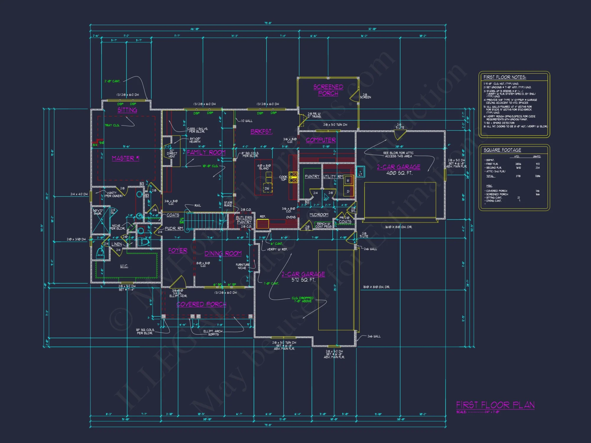 Traditional Craftsman house Plan with Vaulted Ceilings & 2 Owner Suites