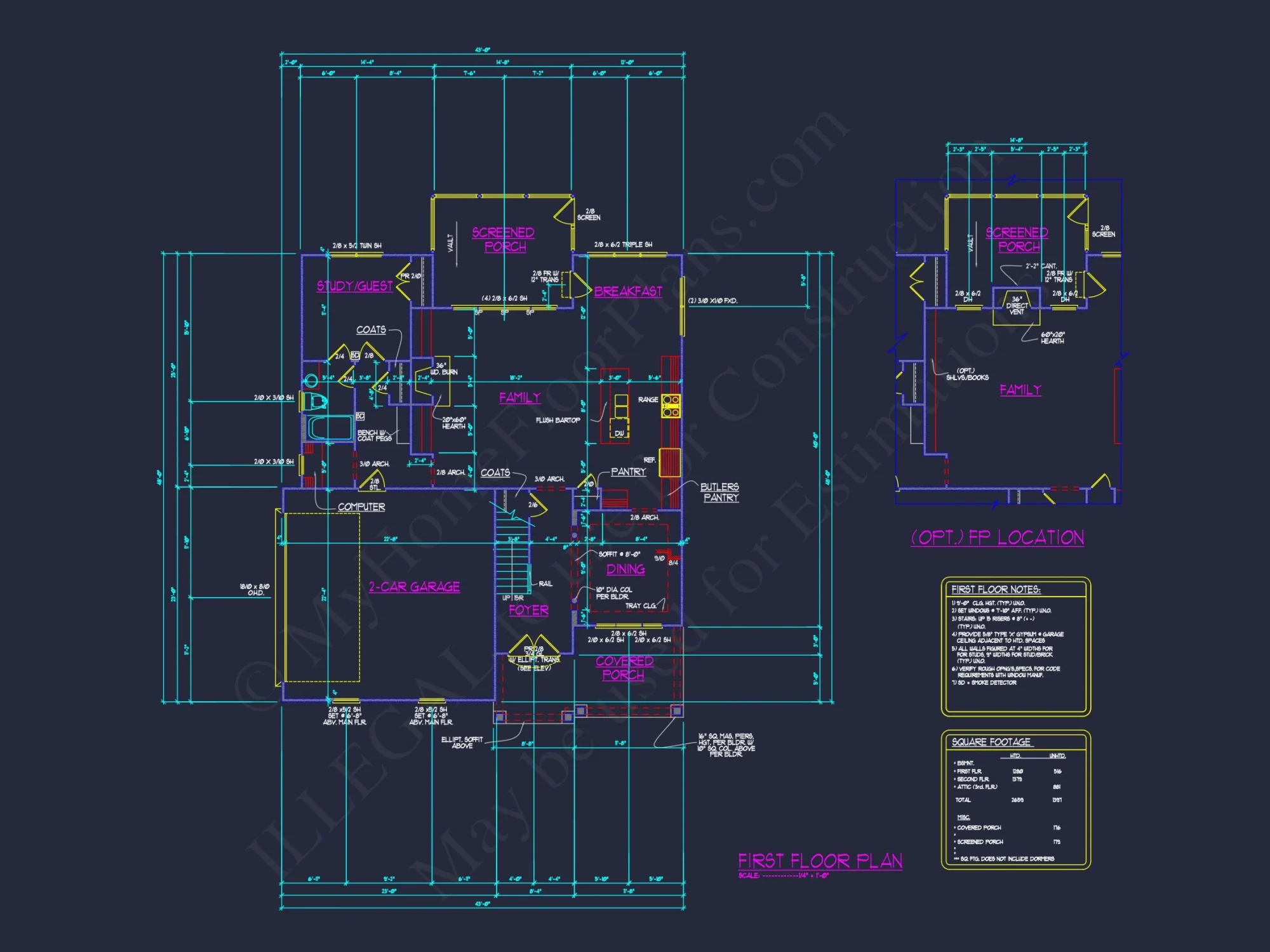 Craftsman house Floor Plan: Blueprint & CAD for Designers
