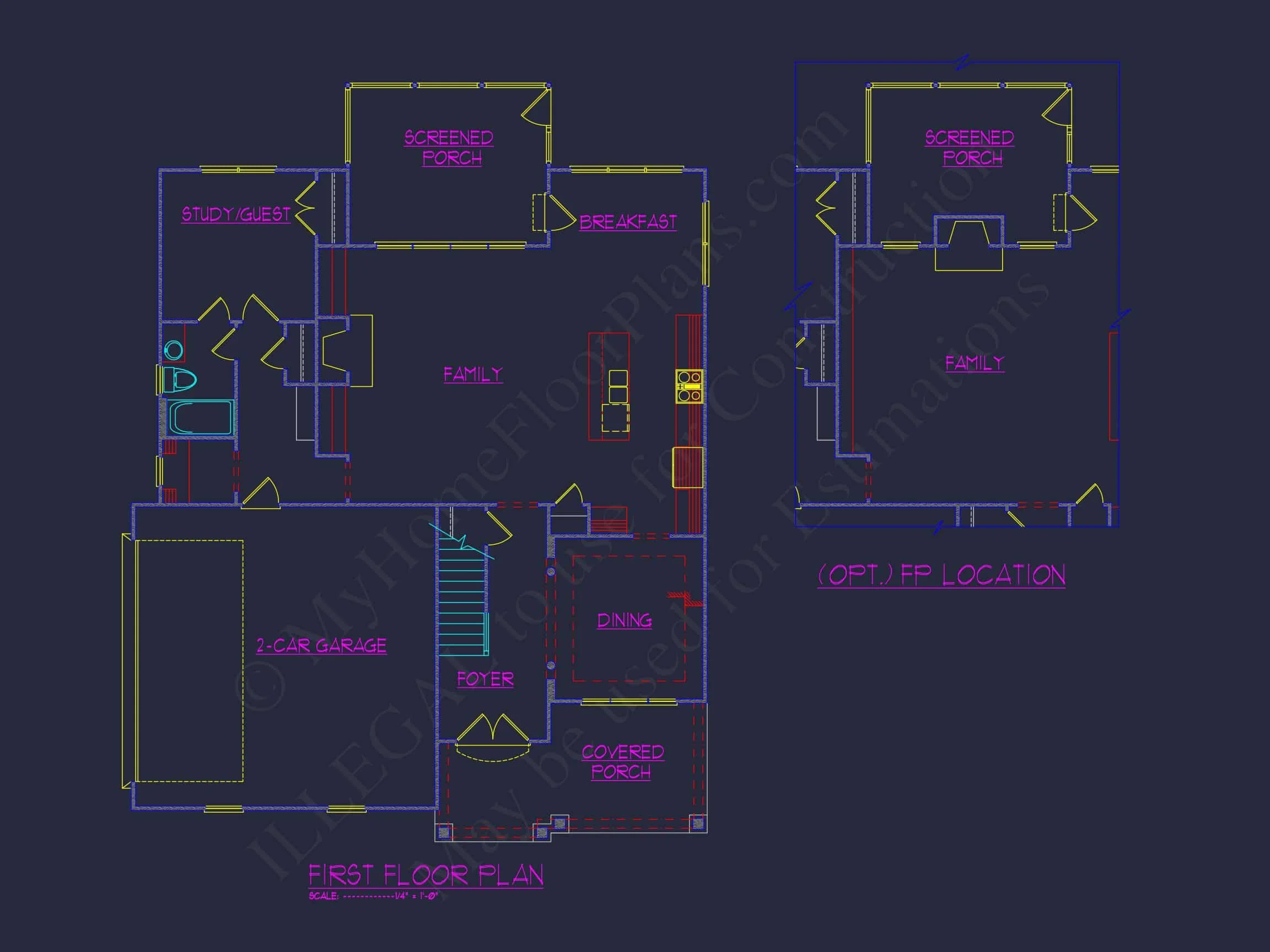 Craftsman house Floor Plan: Blueprint & CAD for Designers